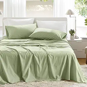 Comfort Spaces 100% Cotton Sheets Full, Breathable & Soft Cotton Sheets, Naturally Cool Cotton Bed Sheets with 14" Elastic Pocket Fits up to 16" Mattress, All Seasons Sheet Set, Sage Green 4 Piece