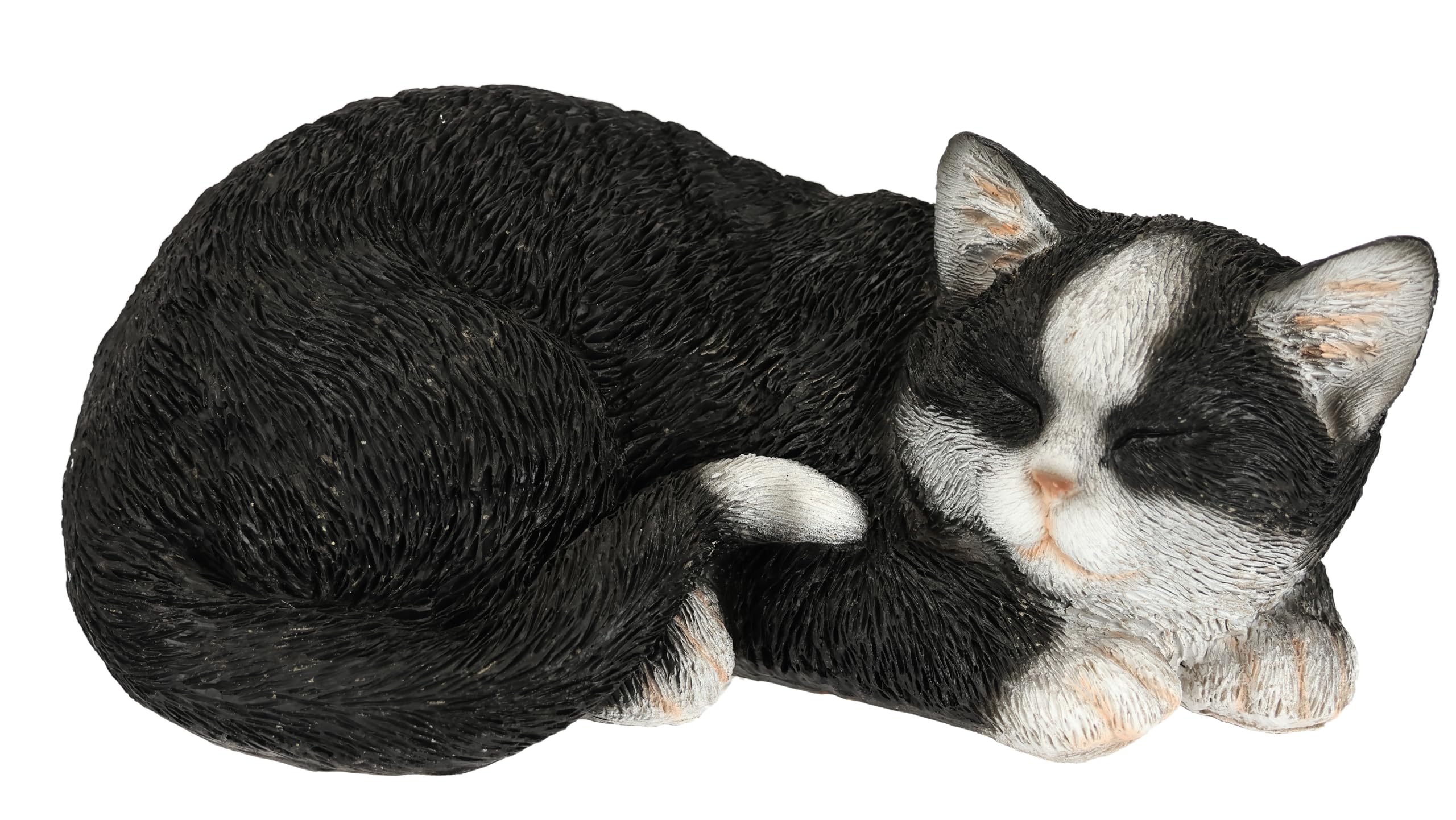 Figura Decorativa tumbada de Piedra Artificial, Figura de Gato Negro durmiendo, poliresina, 11 x 29 x 18 cm