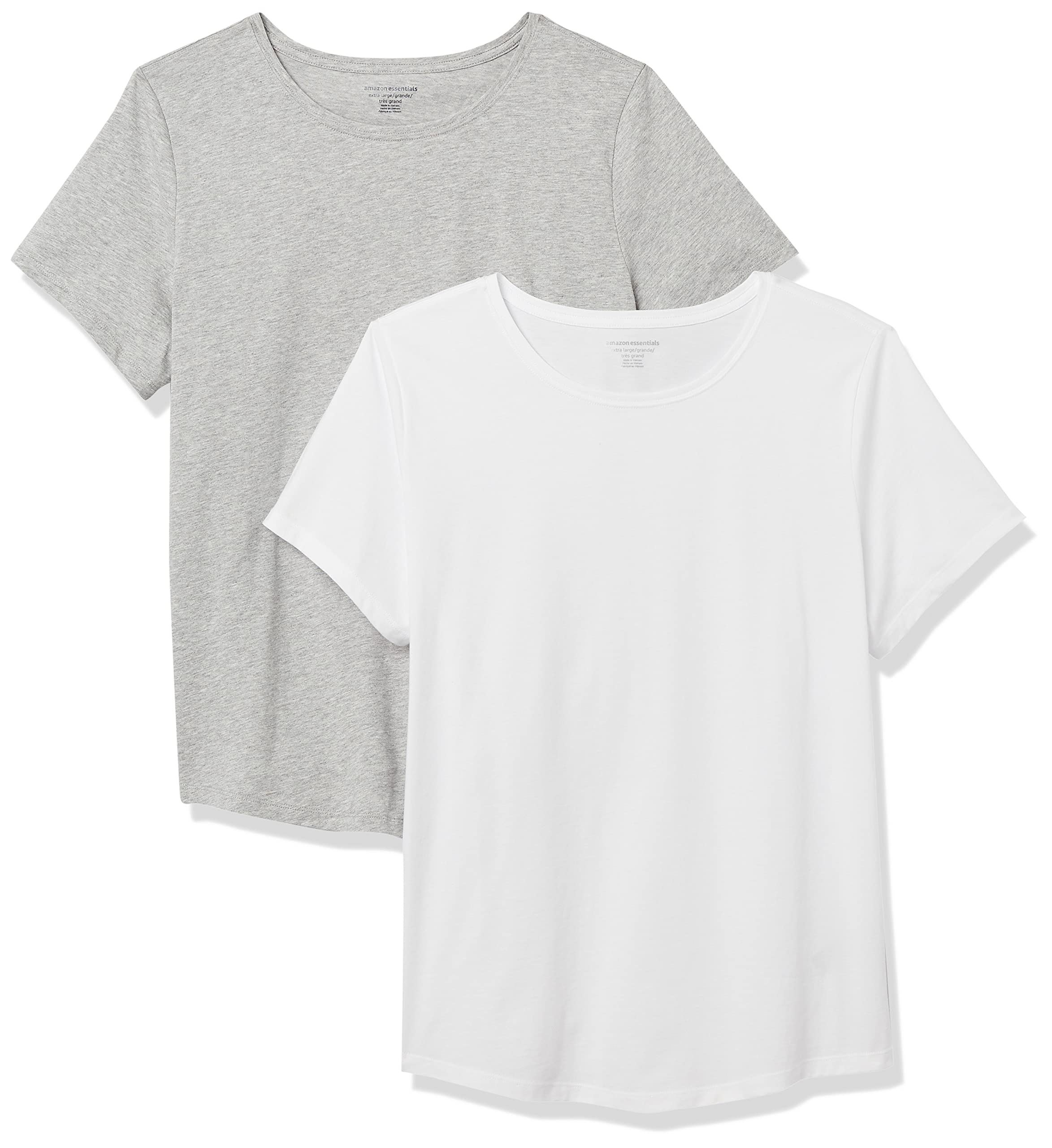 Amazon EssentialsWomen's Classic-Fit 100% Cotton Short-Sleeve Crewneck T-Shirt (Available in Plus Size), Pack of 2