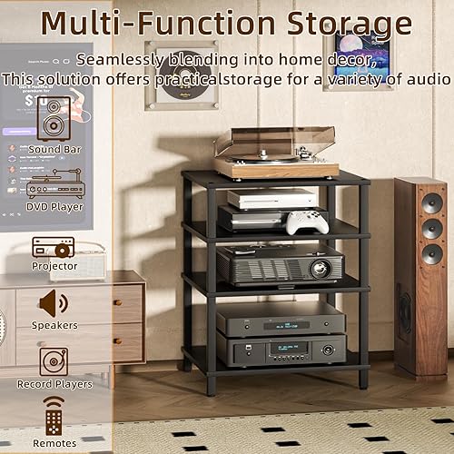 Miniatura 6 de Soporte para reproductor multimedia AV de 4 niveles, gabinete estéreo negro, gabinete estéreo moderno, soporte de TV de madera, estante de consola