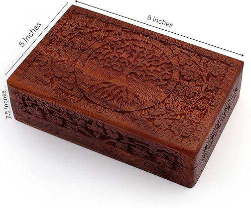 Miniatura 3 de Gran regalo de cumpleaños, caja de joyería decorativa de madera hecha a mano, organizador de joyas tallado en árbol de la vida, caja de recuerdos,