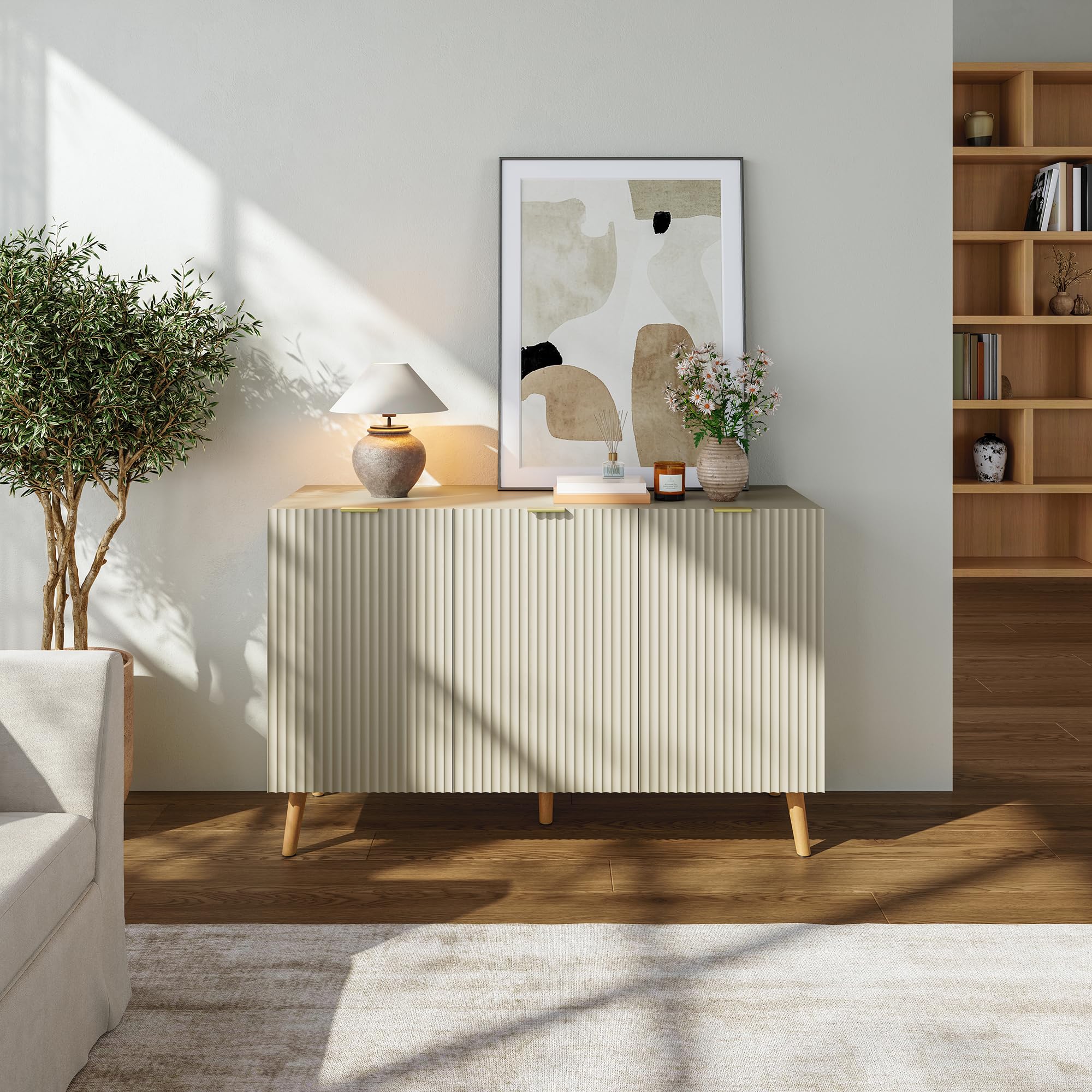 [en.casa] Sideboard Nand mit 3 Türen 120x40x76 cm Oatmeal