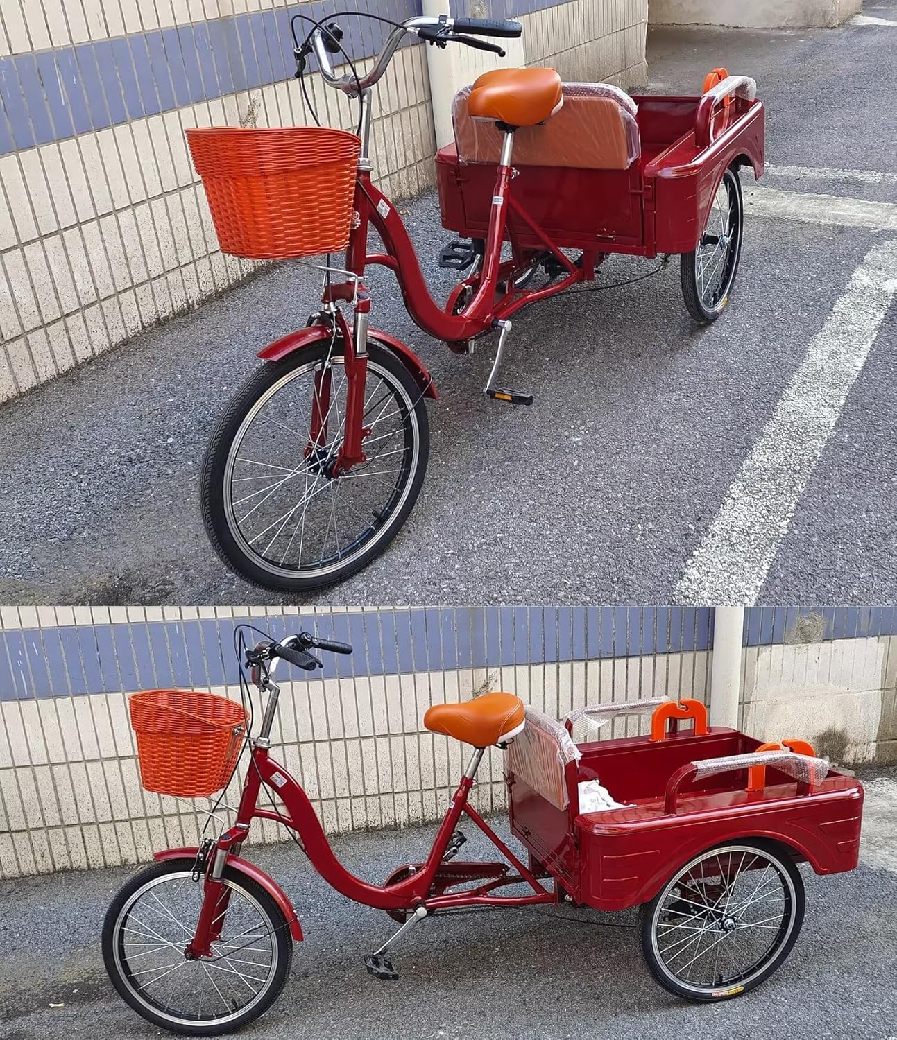 Cruiser Trike with Back Cargo Cabin,Rickshaw Tricycle with Pedals for Senior and Adult,3 Wheels Bicycle with Foldable Back Seat,Mobility Trike,Hydraulic Front Fork