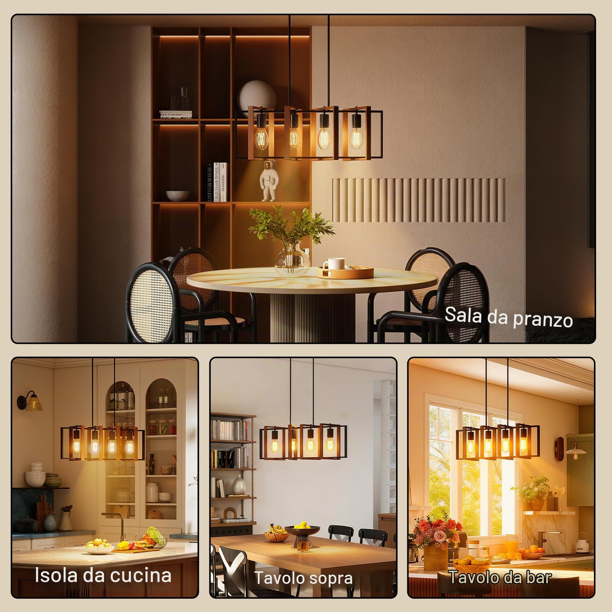HOMCOM Lampadario a Sospensione 80x21x90-130 cm Nero e Marrone Noce | Altezza Regolabile, Stile Aziendale, Prese E27, Soggiorno Sala Da Pranzo Corridoio, Lampadina Non Inclusa