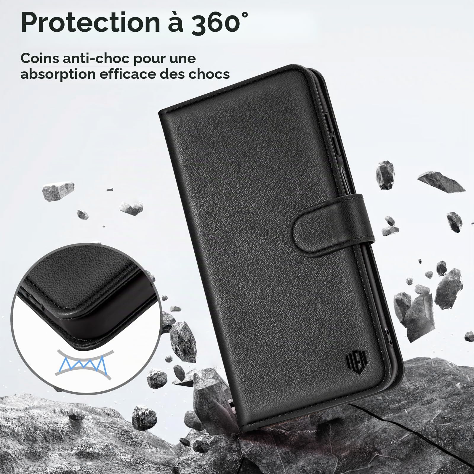 ivencase Coque pour Samsung Galaxy A16 avec Verre Trempé, étui Cuir PU Magnétique [ Pochette de Portefeuille ], Housse de Fonction Stand Video Porte Carte Credit à Rabat pour Samsung A16 5G/4G - Noir