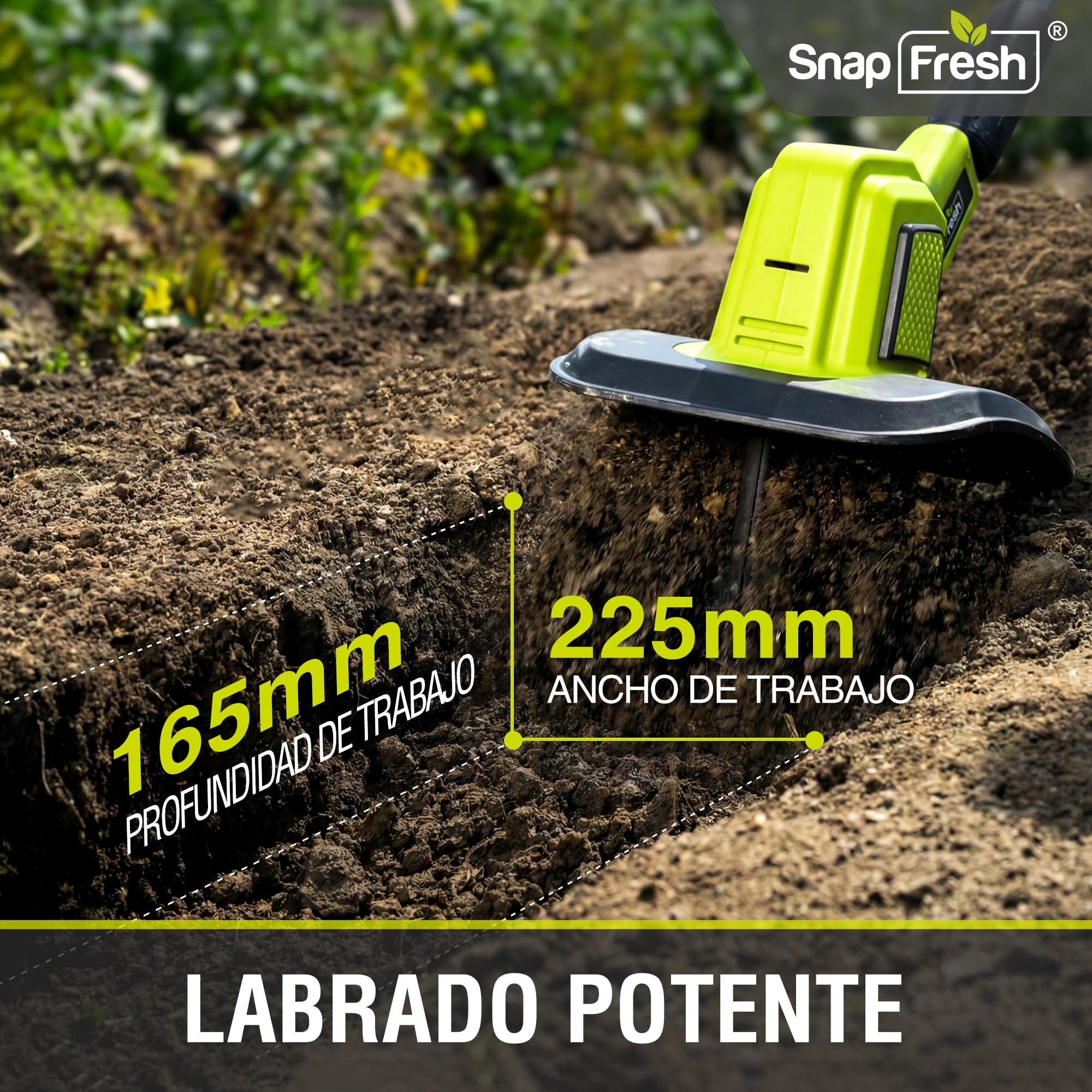 SnapFresh Motoazada de Batería Inalámbrica 20V - Fresadora de Jardín Eléctrica con Batería 4,0 Ah y Cargador Rápido para Parterres