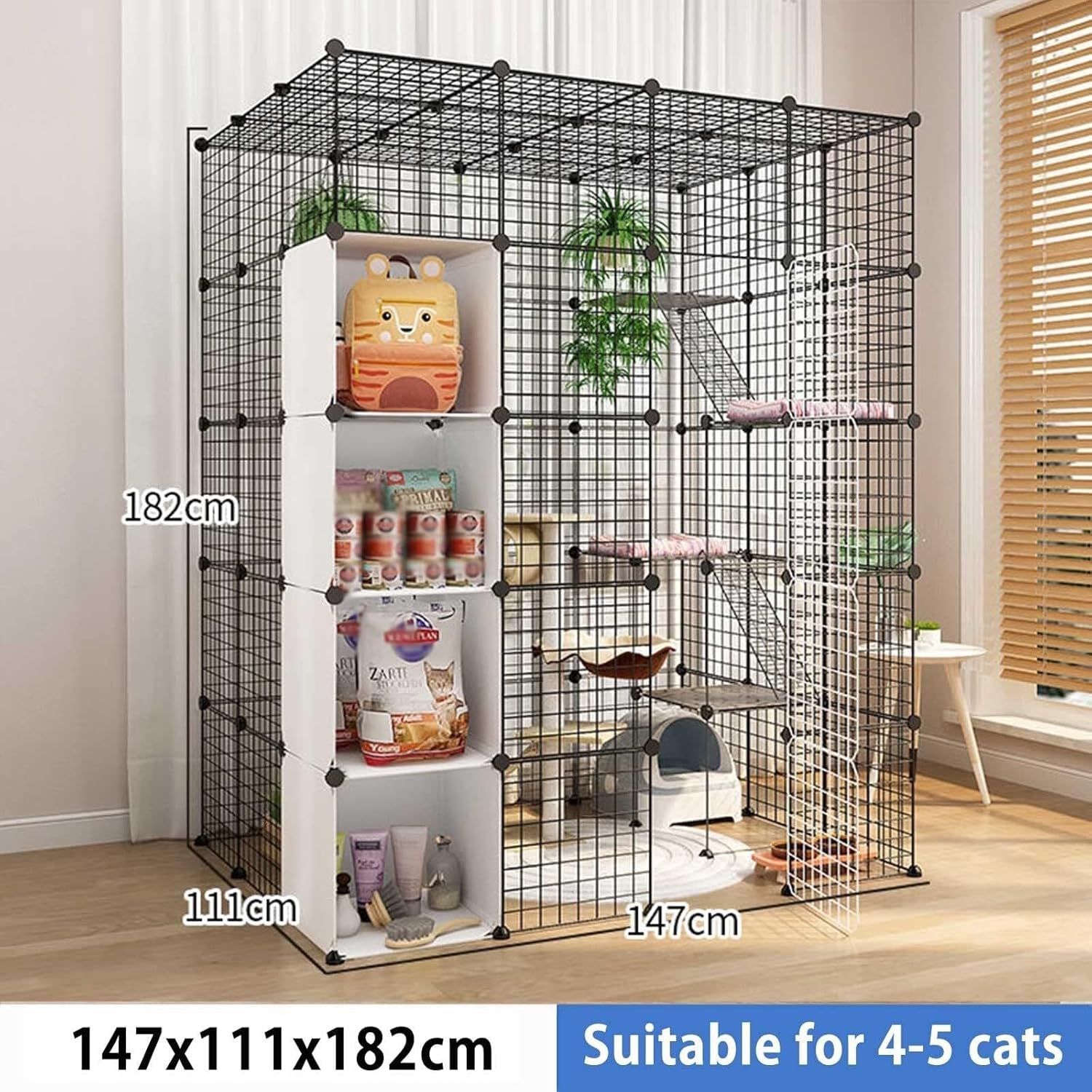 Large Indoor Cat Cage with Multiple Levels, Detachable Metal Wire Playpen & Accessories, Exercise Space for 1-4 Cats (Size : 147x111x146cm)(147x111x182cm)