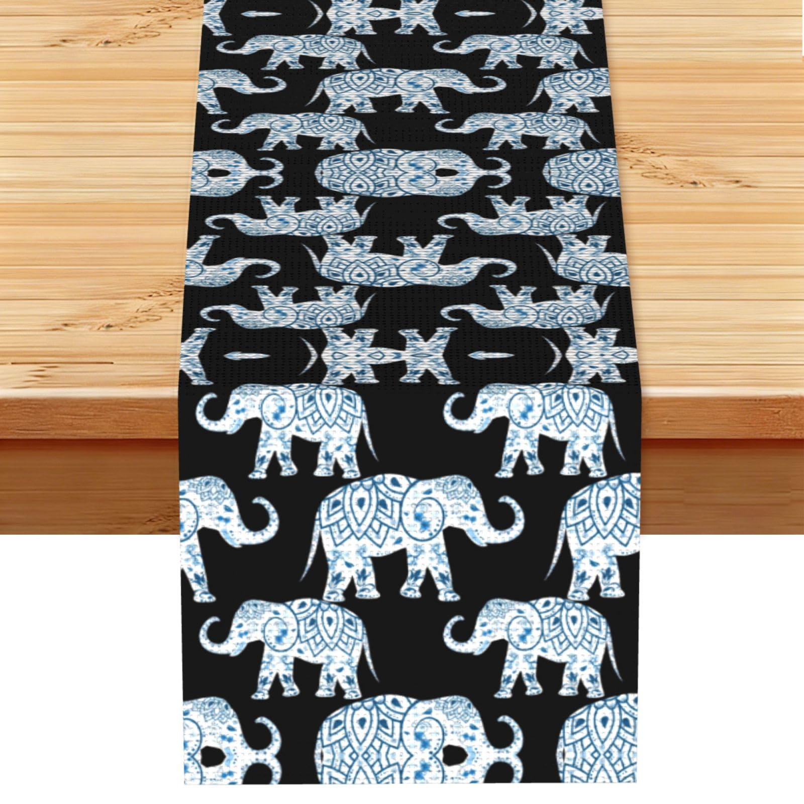 Elephant Printed Dining Table Runner 13x72 Inch, Non-Fading Decor for Kitchen Dresser Fireplace Mantel