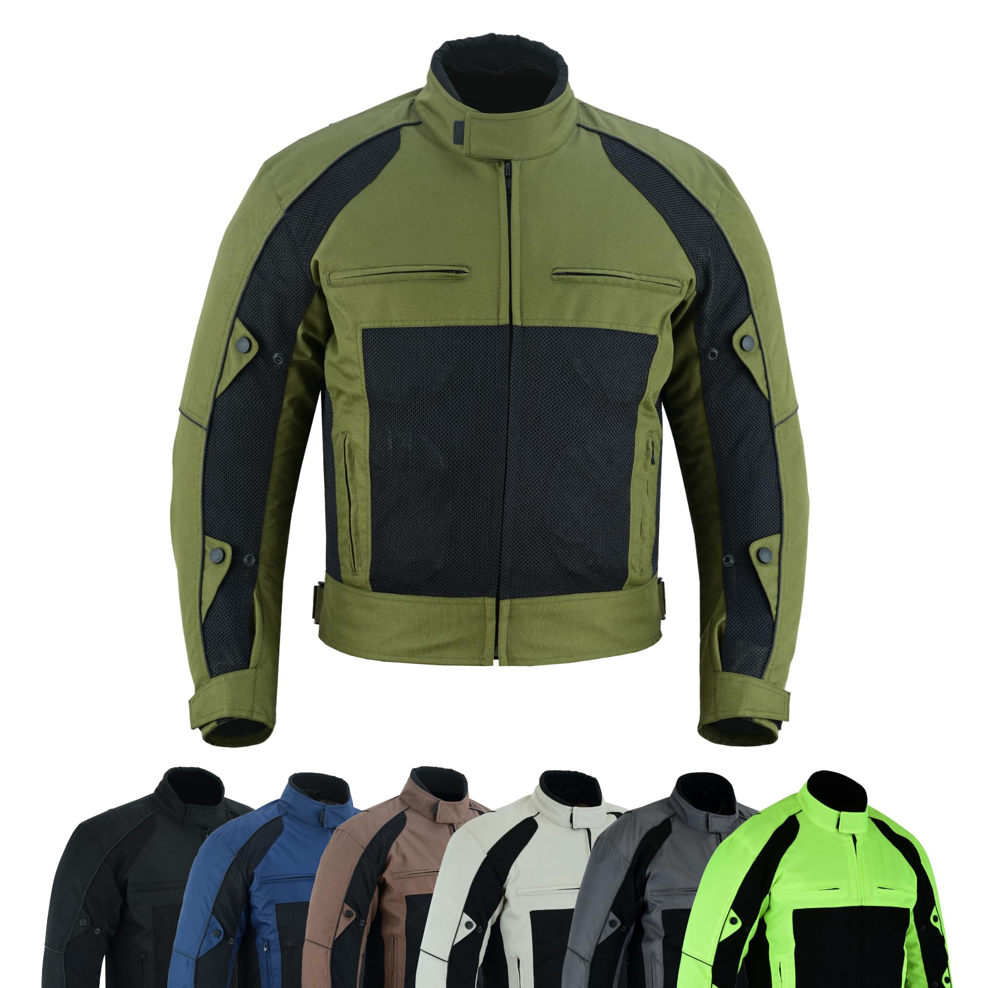 warrior gears Motorbike Jackets for Men Waterproof Mesh Textile Motorcycle Jacket with CE Armours and Removable Lining, Olive Green & Black - 5XL