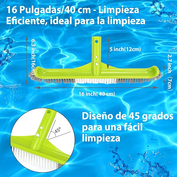 Cepillo Piscina 40 cm (16"), Cepillo para Paredes de Piscina con Cabezal en Ángulo de 45°, 7 Filas de Cerdas de Nylon, Cepillo de Limpieza para Piscina con Sistema EZ-Clip para(Palo no Incluido) - 4