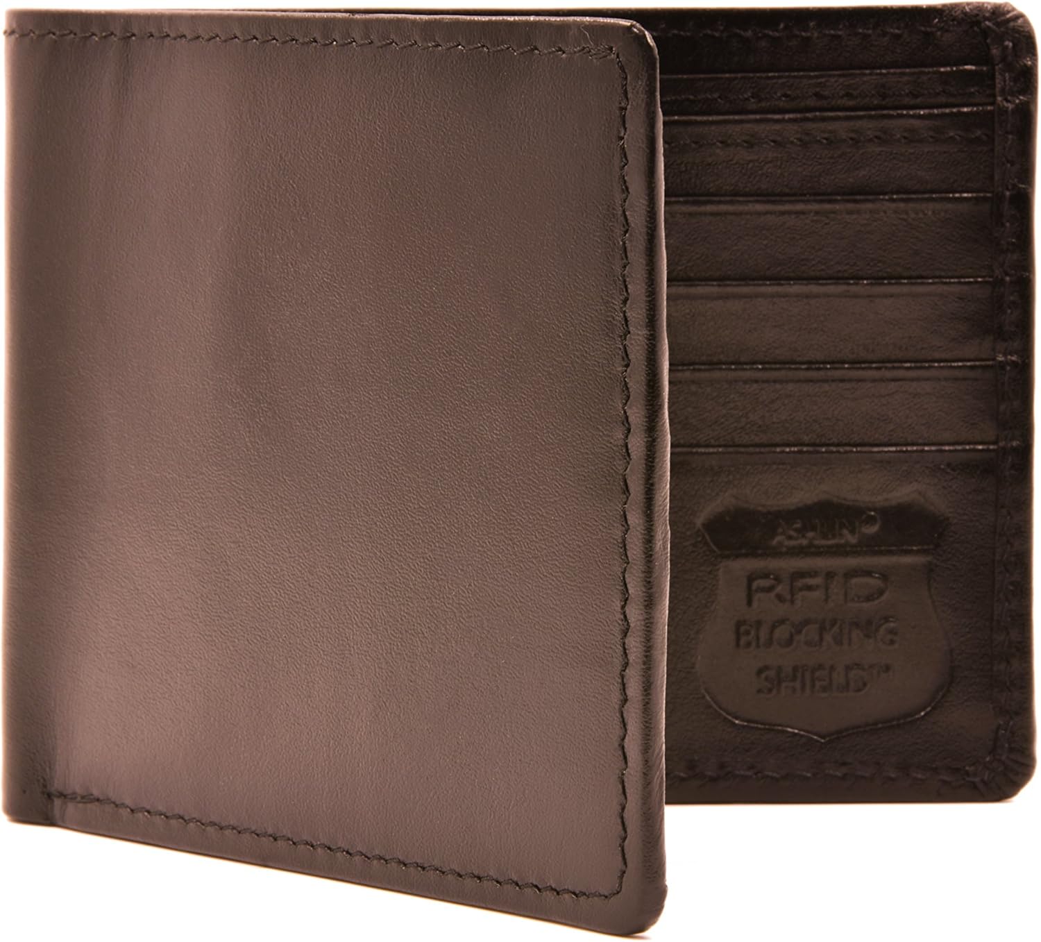 ASHLIN® RFID Blocking Leather Wallet Currency Compartment, 2 Pockets [RFID5748-07-02]