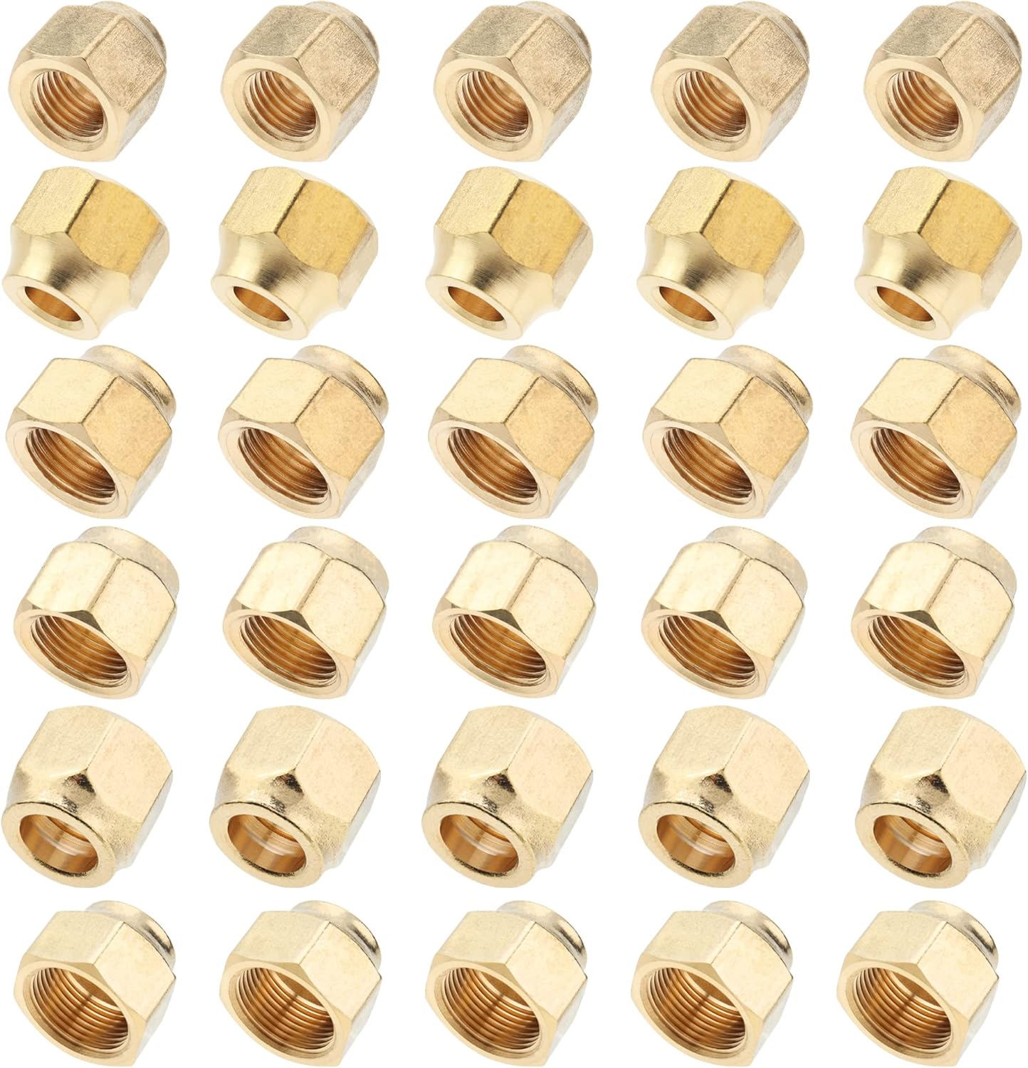 LTWFITTING Assortment Kit Tube OD 1/4-Inch 5/16-Inch 3/8-Inch 1/2-Inch 3/4-Inch 5/8-Inch Brass Flare Short Forged Nut Set(Pack of 30)