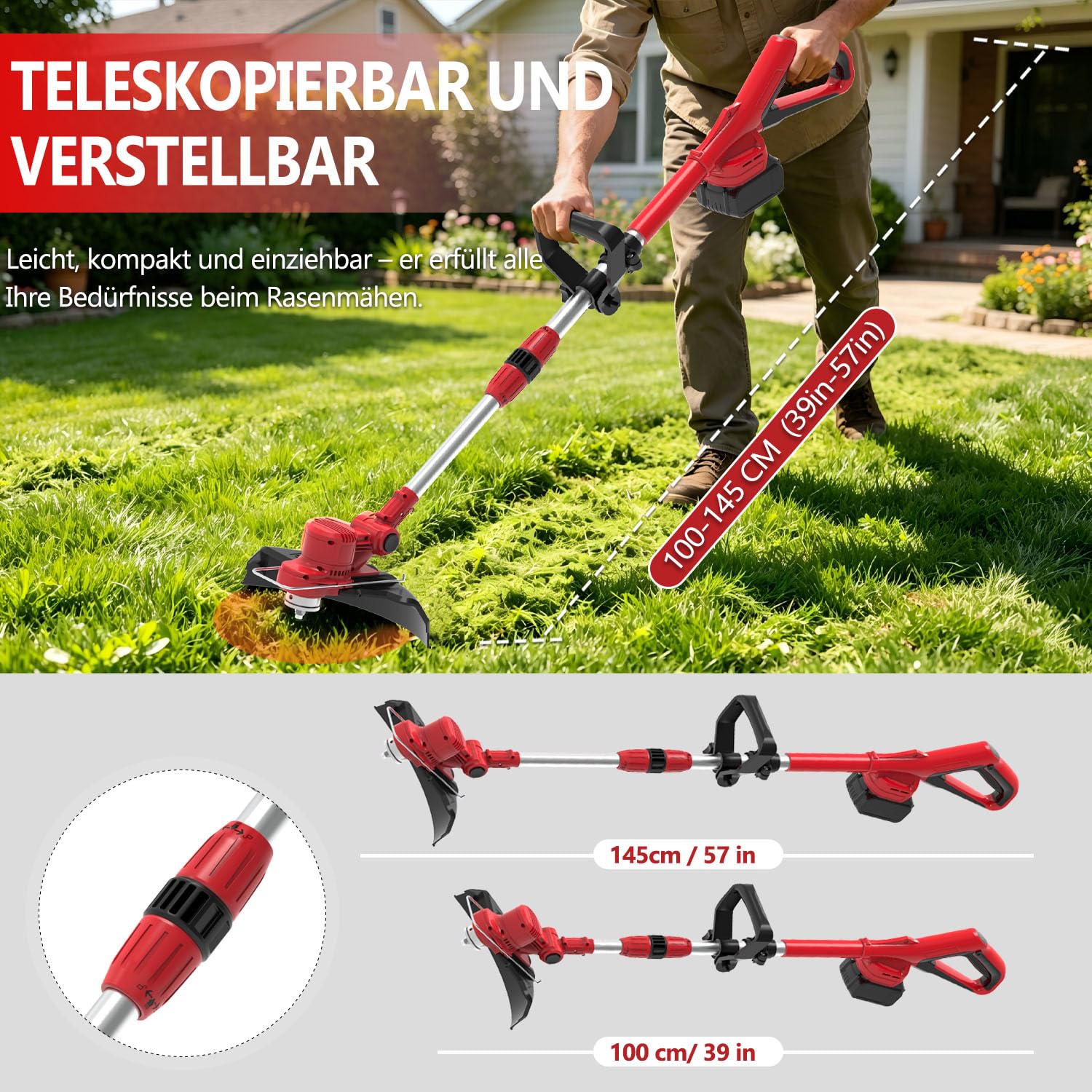 21V Rasentrimmer mit Akku mit Unkrautbürste, 2 in 1 Rasentrimmer mit akku Kompatibel mit 18V-25V Lithium-Ionen-Akku