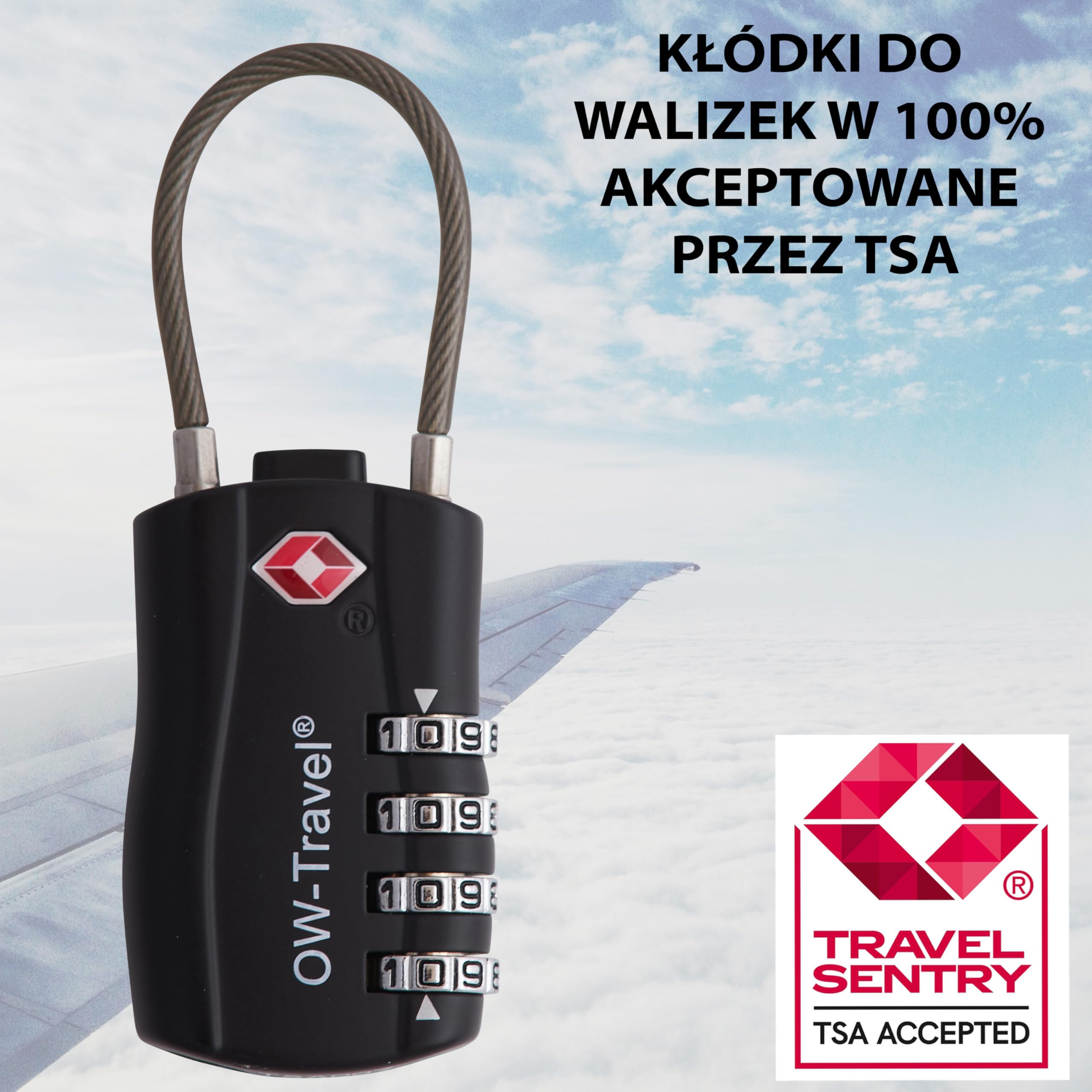 OW-Travel TSA Kłódka z Linką i Zamkiem Szyfrowym (Zestaw 4 Czarnych) 4 Cyfrowe Kłódki Walizkowe. Kłódka na szyfr na Plecak, Walizkę, Bagaż, Kłódki Szyfrowe Bagażowe, Szafek na Siłownię