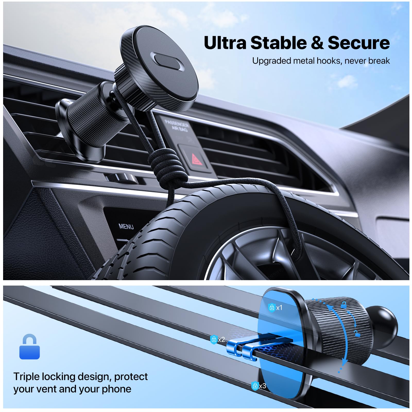 Miracase Soporte Magnético para Teléfono de Coche, Sin Bloqueo de Ventilación, Universal Manos Libres, Imanes Fuertes, Clip para iPhone y Todos