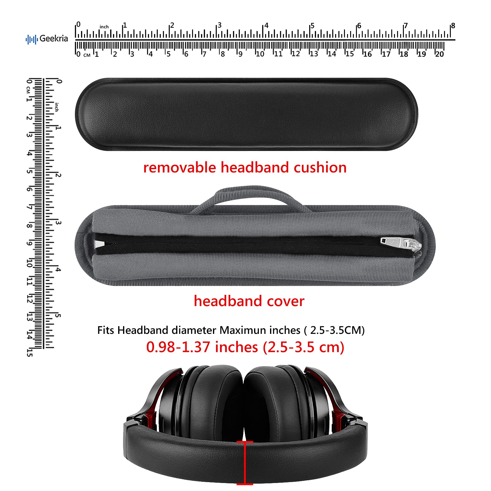 Geekria Medium Hook and Loop Headband Cover + Pad Set/Headband Protector with Zipper/DIY Installation No Tool Needed - Image 2