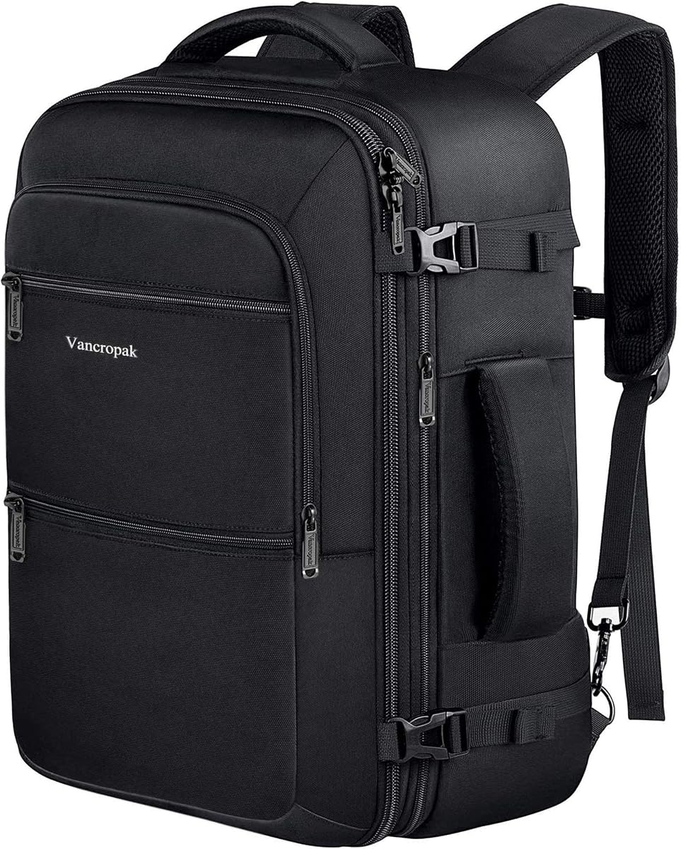 Vancropak Carry On Backpack 40L Expandable Travel Backpack Luggage Suitcase | Flight Approved Extra Large Travel Bag, Business Weekender Daypack for Business Trips, College, Weekend Travel, and Daily Use