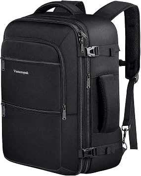 Vancropak Carry On Backpack, 40L Expandable Extra Large Travel Backpack, Flight Approved Water Resistant Luggage Suitcase Daypack, Lightweight College Business Weekender Bag for Men & Women, Black