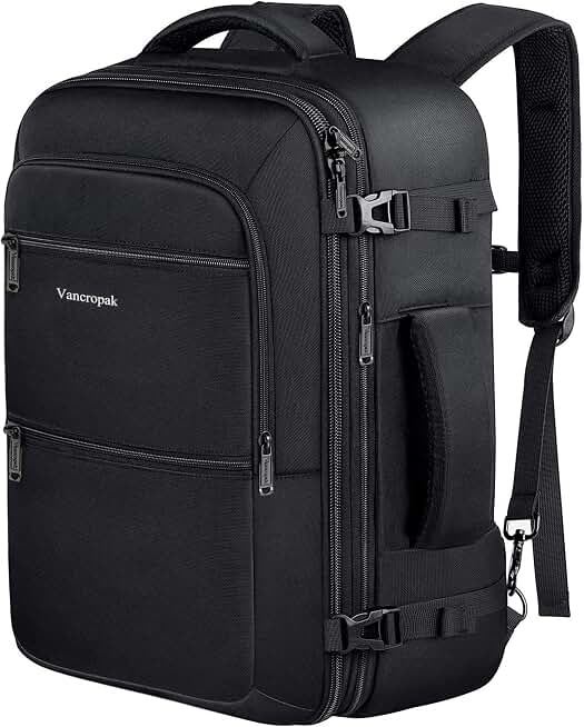 Vancropak Carry On Backpack, 40L Expandable Extra Large Travel Backpack, Flight Approved Water Resistant Luggage Suitcase Daypack, Lightweight College Business Weekender Bag for Men & Women, Black