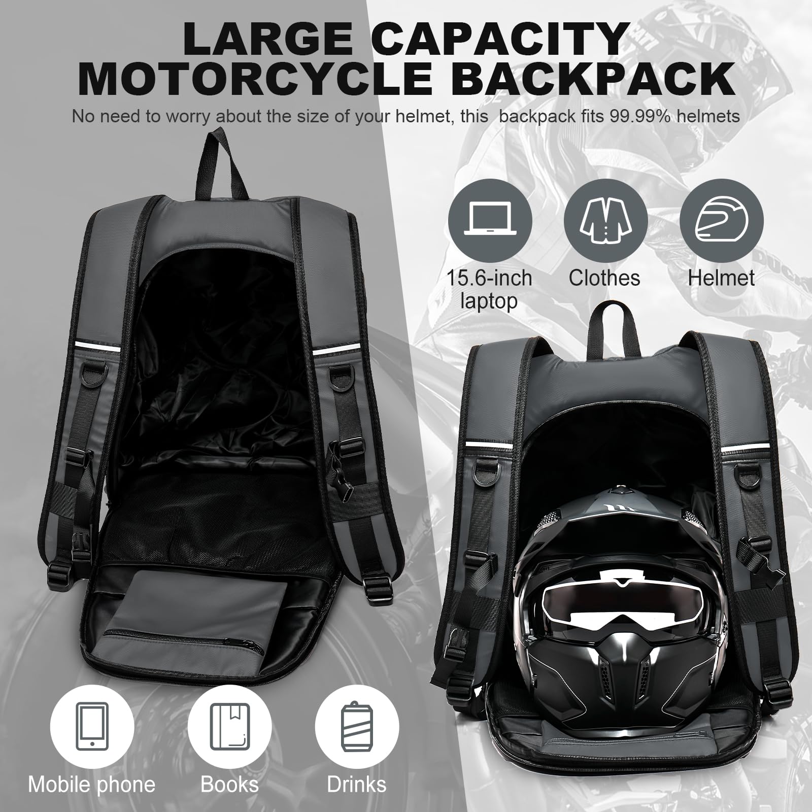 WEPLAN Zaino per Casco Uomo Donna Zaino da Moto Zaino Portacasco da Moto Borsa Porta Casco Moto Impermeabile Zaino da Portacasco Cinturino per Casco da Moto Borsa Porta Casco Moto,Grigio