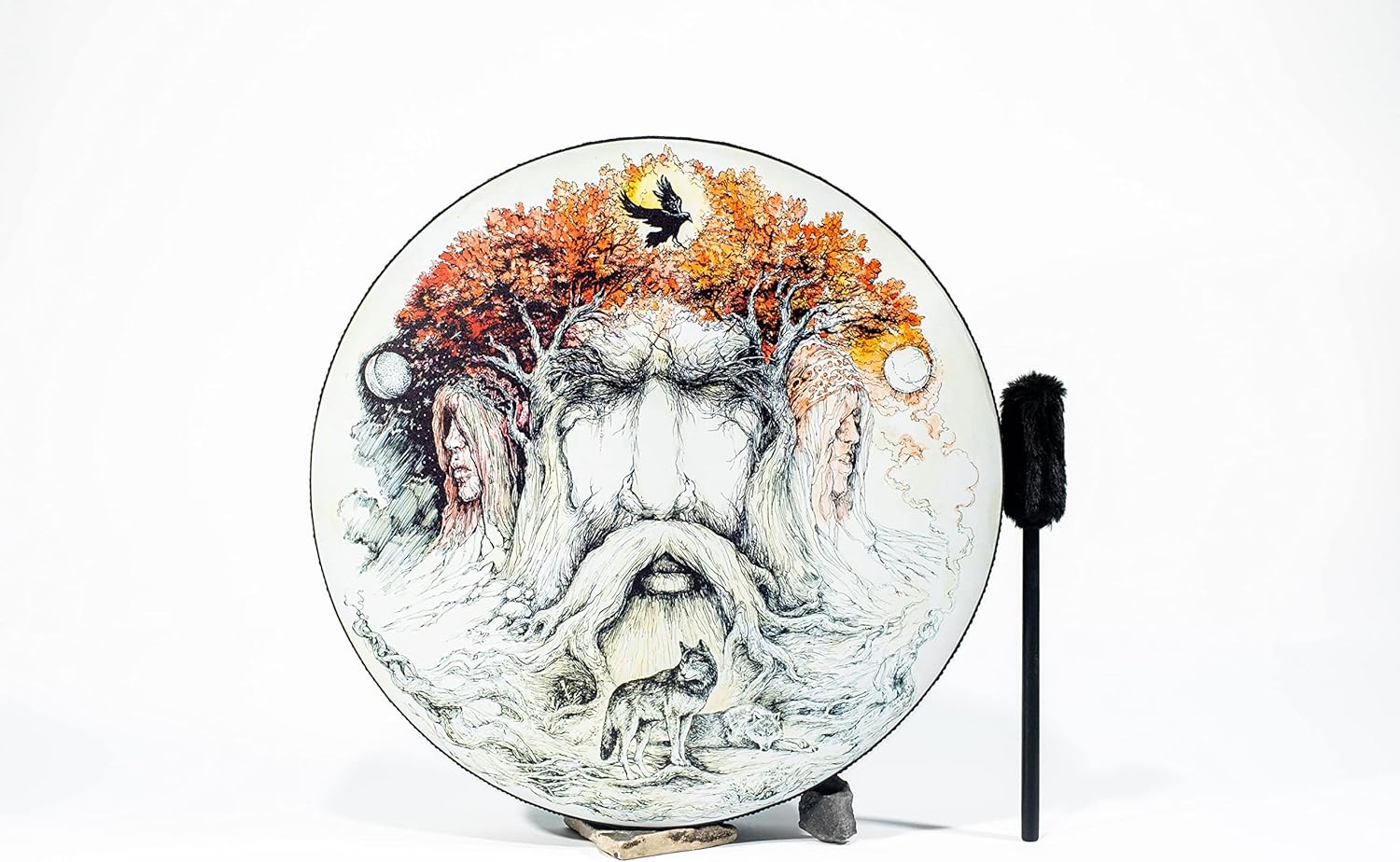 Huge Shaman Vegan "Druid Drum" | Sacred Celtic Drum 32'' | Sound Healing Instrument | Water Resistant Membrane | Deep Bass Sound | Frame Drum | With a Soft Bag
