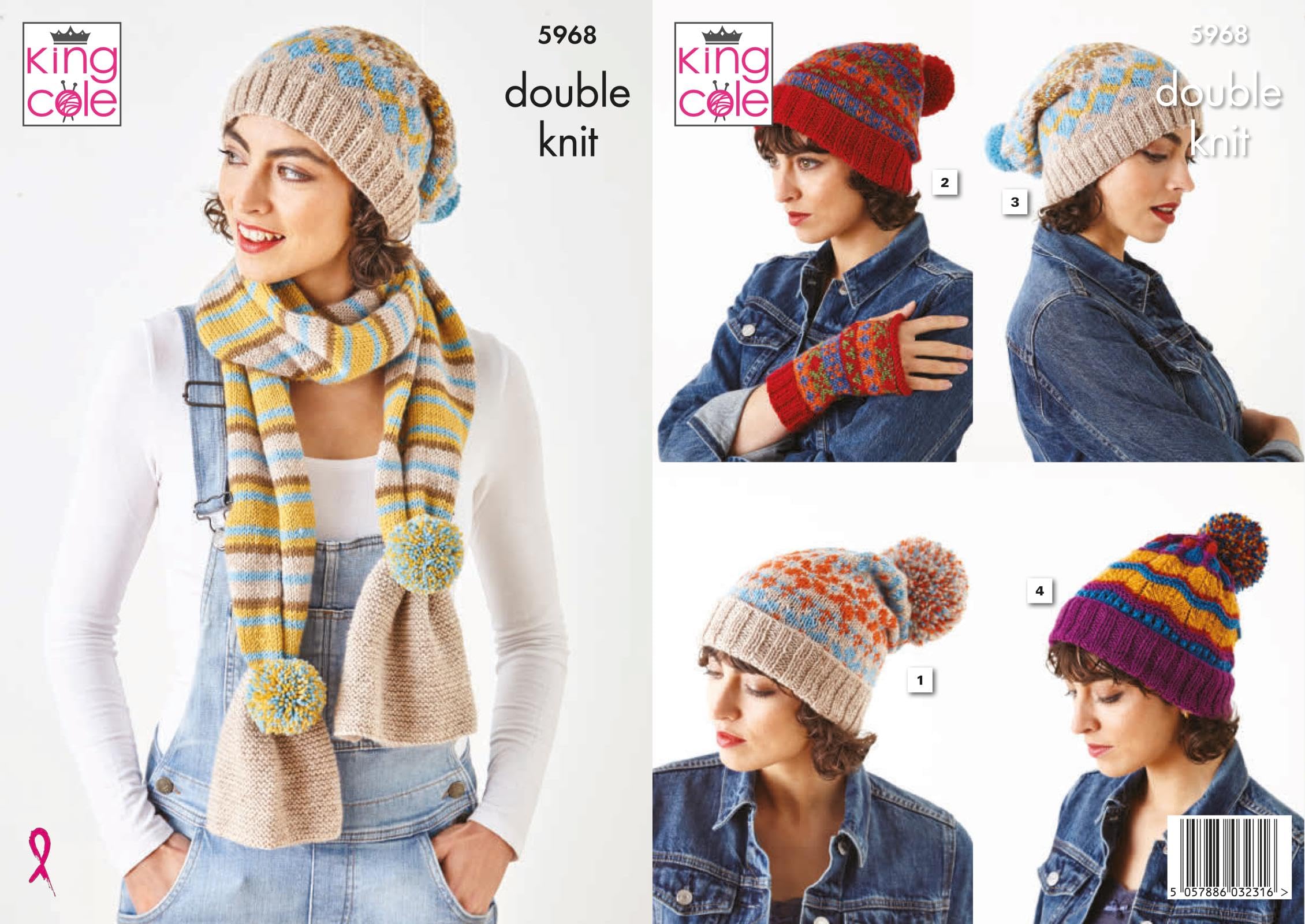 King Cole DK Knitting Pattern - 5968 Ladies Hats & Scarf