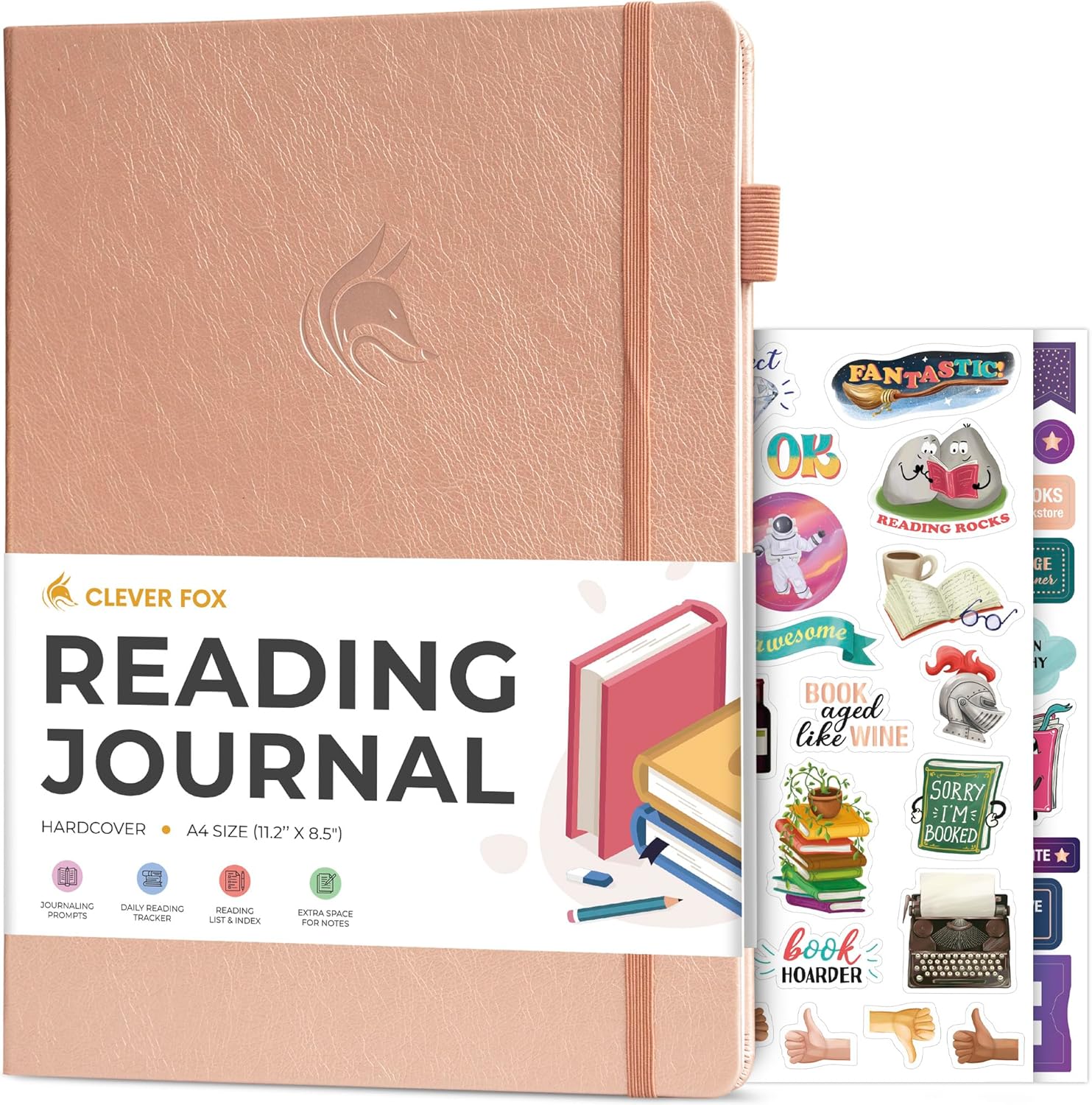 Clever Fox Reading Journal Large – Guided Book Review Log & Tracker – Gifts & Accessories for Reading Lover – Book Tracking Journal for Kids & Adults, 8.5x11.2” (Rose Gold)