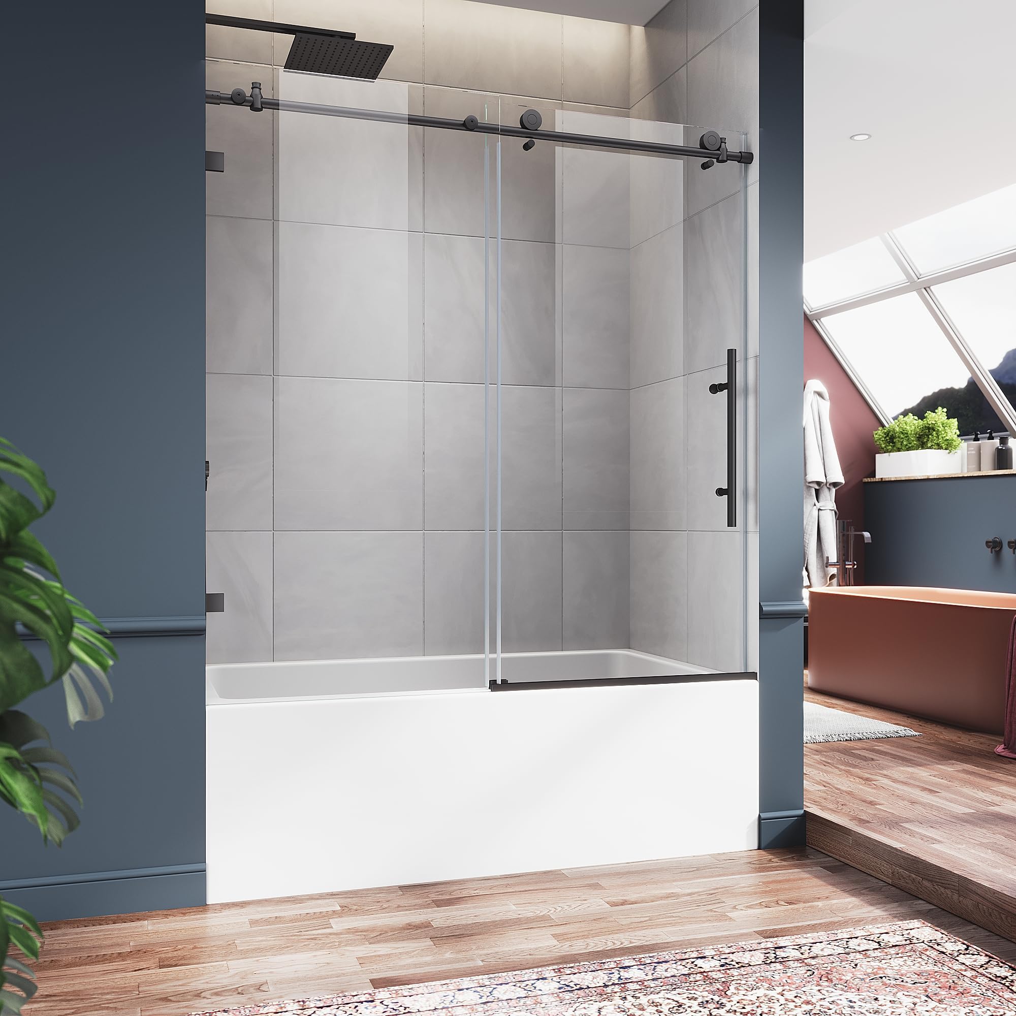 VISRACK 56"-60" W*58" H Bypass Bathtub Shower,Semi-Frameless Double ...