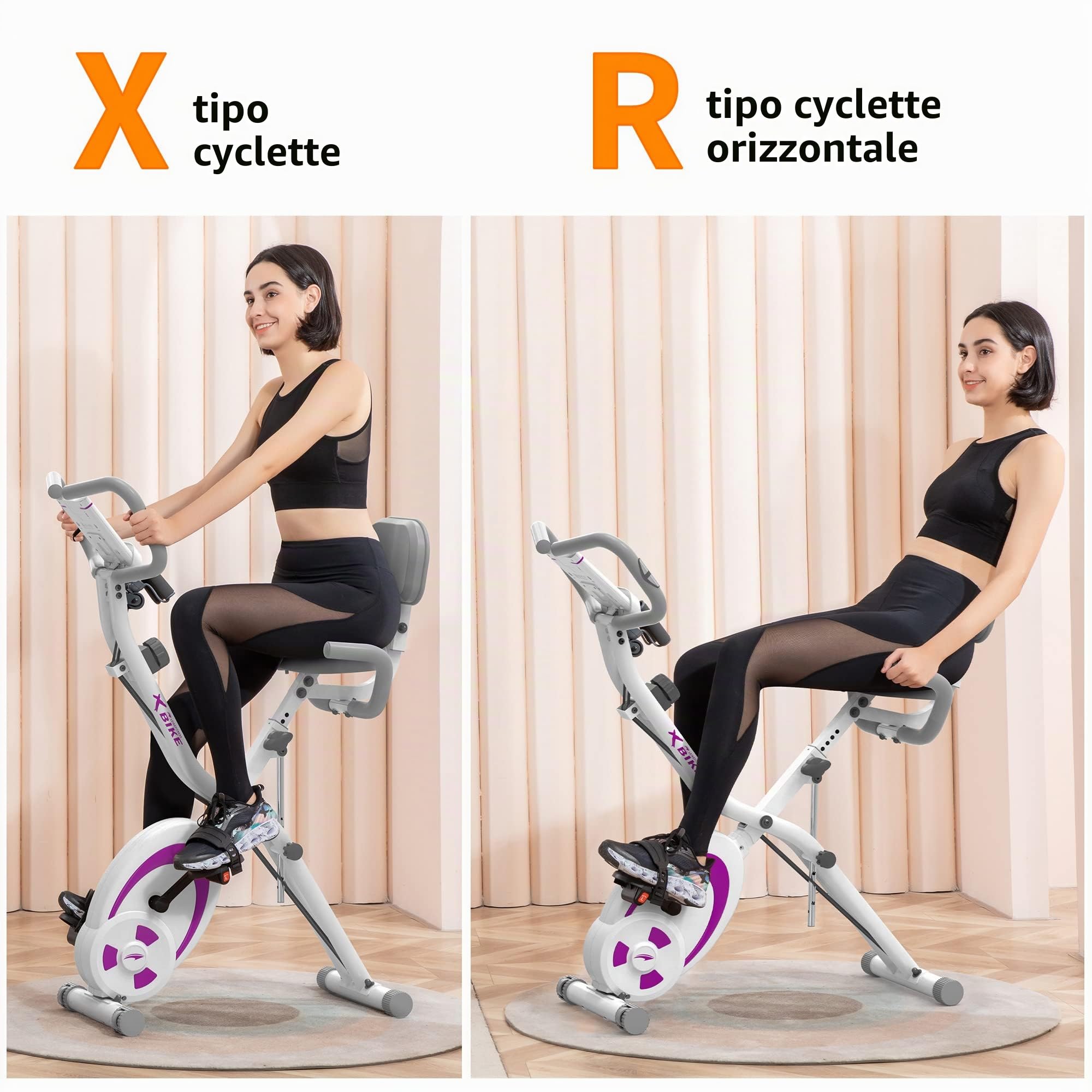 leikefitness Bicicletta stazionaria pieghevole, cyclette reclinata con fasce di resistenza per braccio, sensore di impulsi, monitor LCD e bici da ciclismo indoor facile da montare, 2280