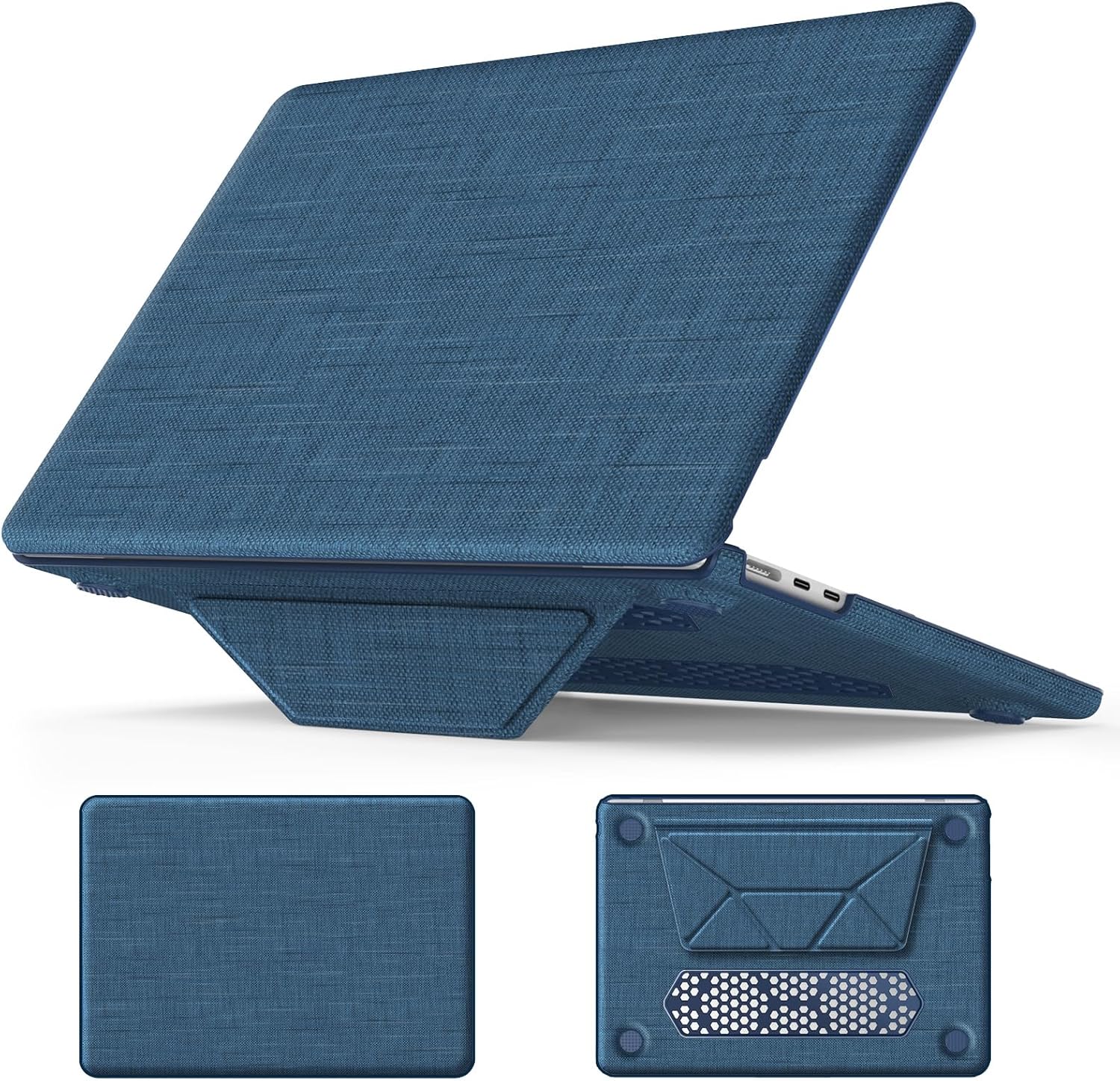 Batianda Fabric Case for New MacBook Air 13 inch 2025 M4 2024 M3 2022 M2 Chip Model A3240 A3113 A2681 High-End Business Design Durable Full Protection with Foldable Triangle Kickstand, Navy Blue