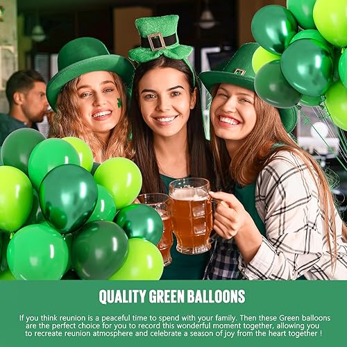 Miniatura 6 de OWill 100 globos verdes de 12 pulgadas, diferentes tonos, verde oscuro, esmeralda, verde lima, cromado, verde metálico, globos de látex para safari