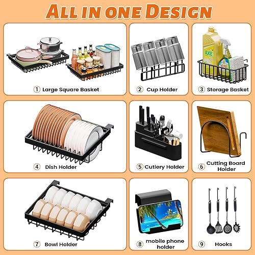 Miniatura 8 de ilvvan Over Sink Dish Drying Rack (Expandable HeightLength) Snap-On Design Large Dish Drainer Stainless Steel Storage Counter Organizer (24" - 35.5"