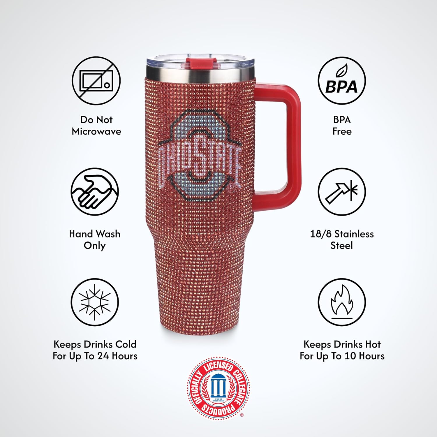The Memory Company Officially Licensed NCAA 40oz Rhinestone-Embellished Game Day Tumbler, Stainless Steel Sports Water Bottle with Lid & Straw, Vacuum Insulated, For Hot & Cold Drinks - Image 7