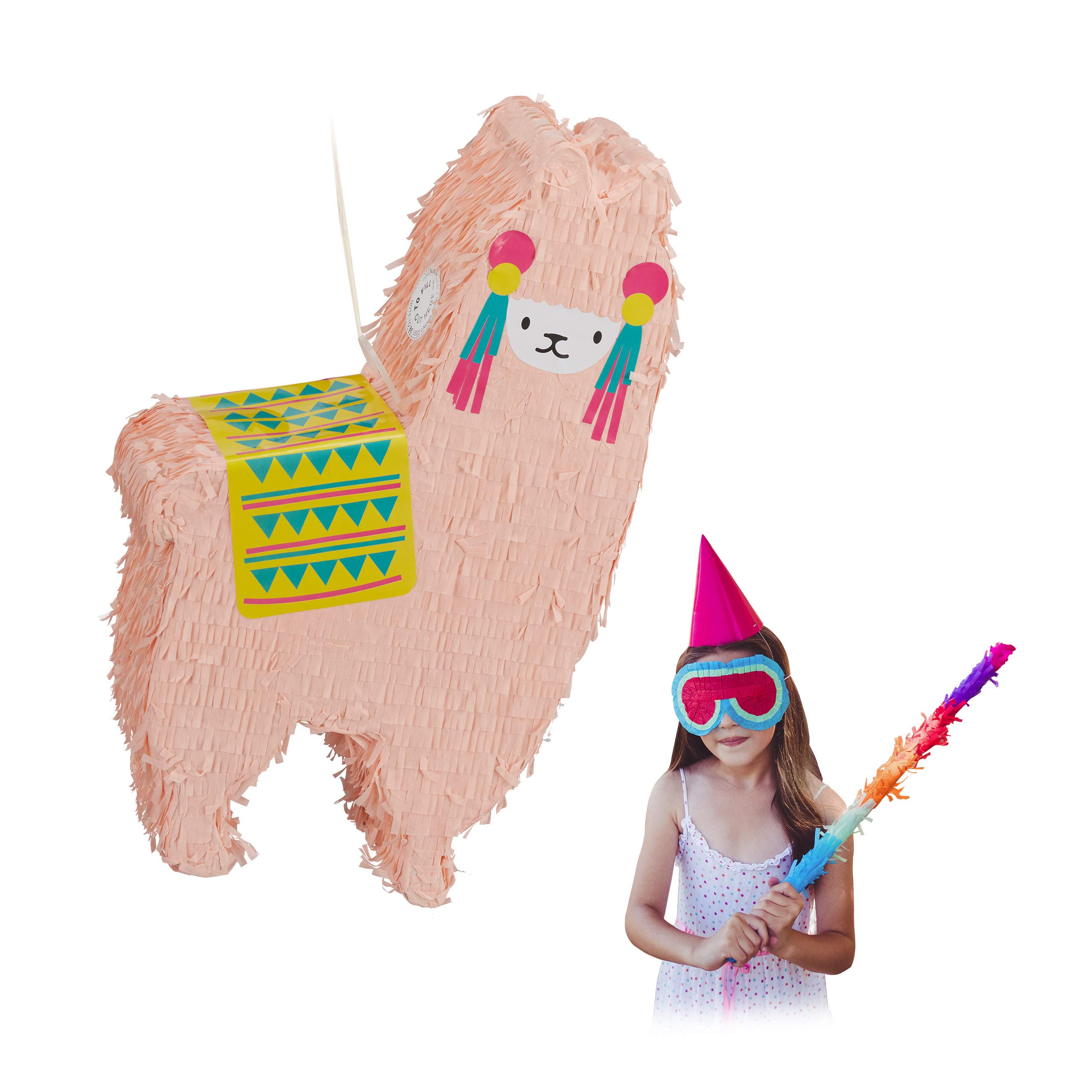 4x Pignatte a Forma di Lama, da Appendere, per Bambini e Bambine, Compleanno, da Riempire, Alpaca, Color Salmone