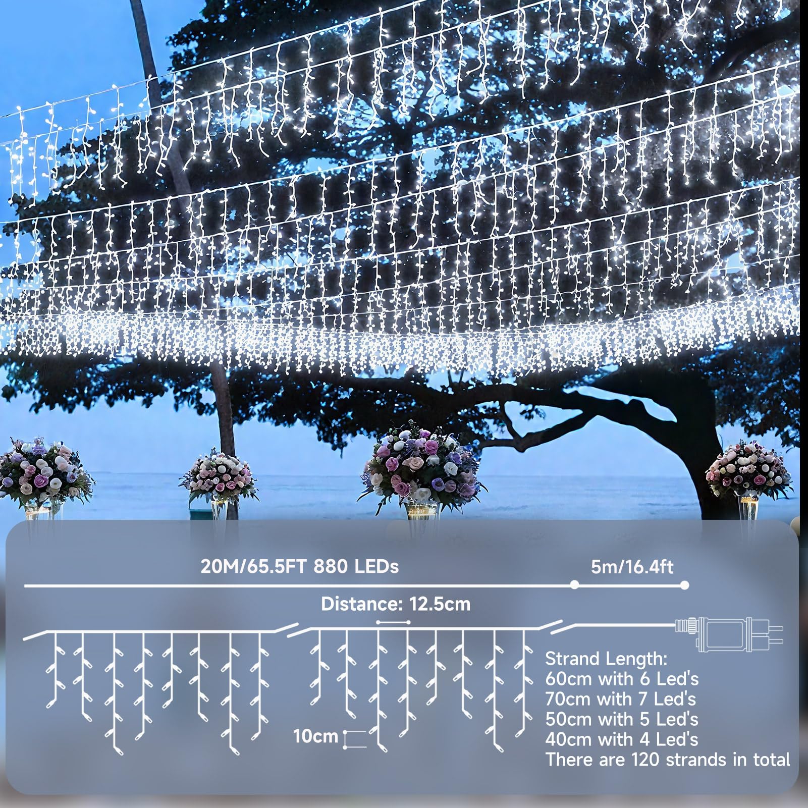 WOWDSGN Icicle Lights Outdoor, 880 LED 20M+5M/82FT Xmas Snowing Icicle Light - Image 3