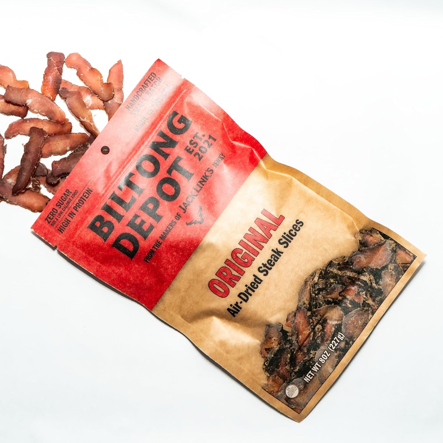 Biltong Depot Original Lean Beef Biltong Slices - 8oz | Air-Dried Beef Jerky Snack | High Protein | Zero Sugar | Keto & Paleo Friendly | Gluten Free | Artificial Preservatives | No MSG