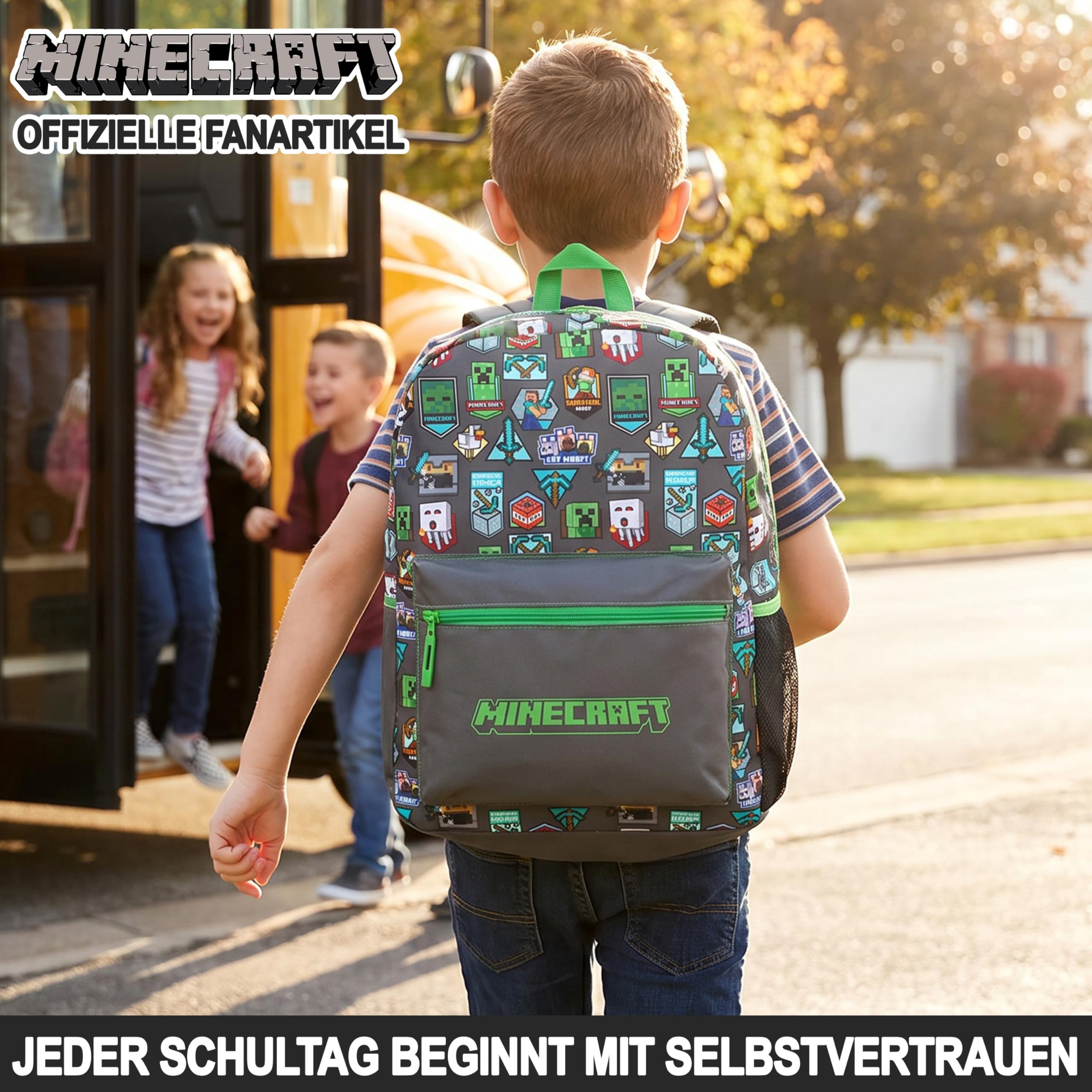Get Trend Minecraft Grande Mochila Niños, 46 cm Mochila Escolar Ajustable y Acolchada, para Colegio, Viaje y Ocio, Regalo Gamer para Niños (Verde/Gris Minecraft)