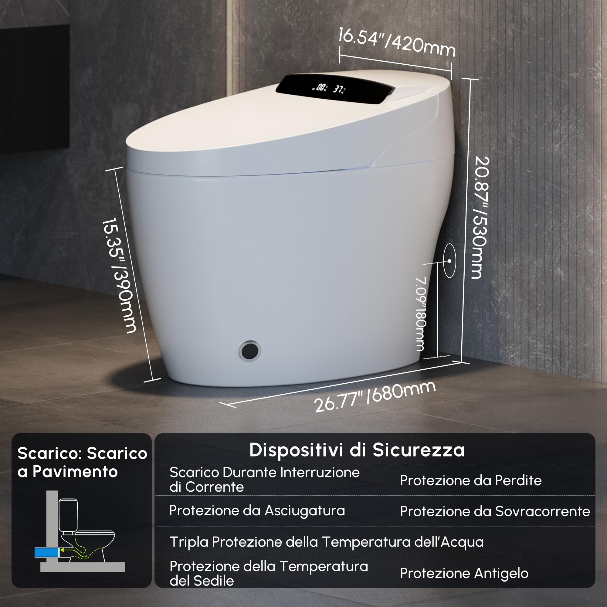Homary WC Giapponese Intelligente con Bidet Incorporato, Bianco, 4.84 L/Scarico, Sedile Riscaldato e Funzioni Regolabili, Scarico a Sifone, Coperchio Manuale e Scarico Orizzontale, J021123584
