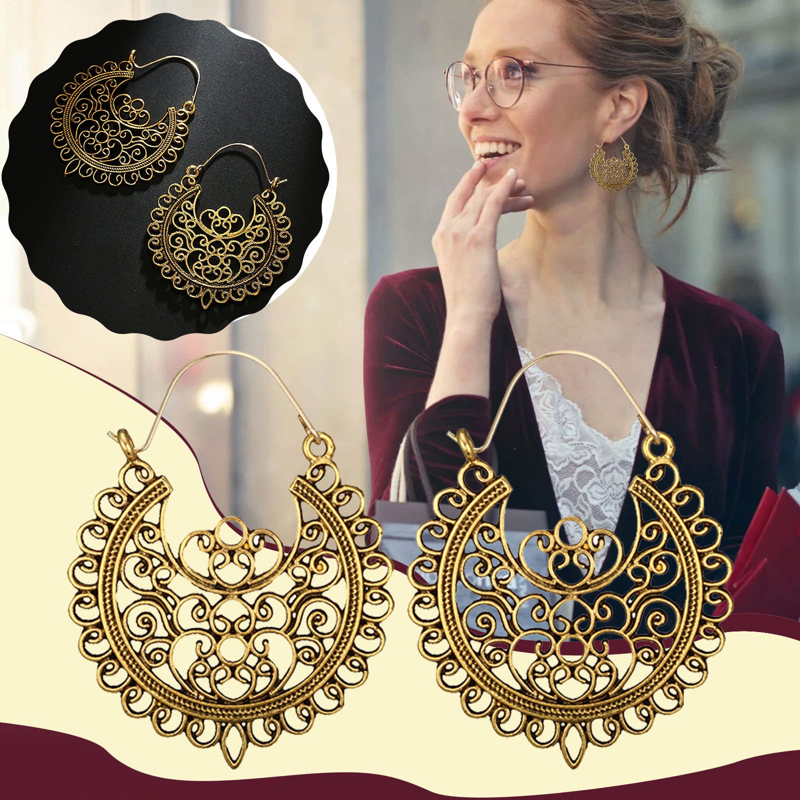 Orecchini a polsino pendenti Orecchini Boho da donna Gioielli Orecchini a cerchio in argento sterling Orecchini pendenti etnici