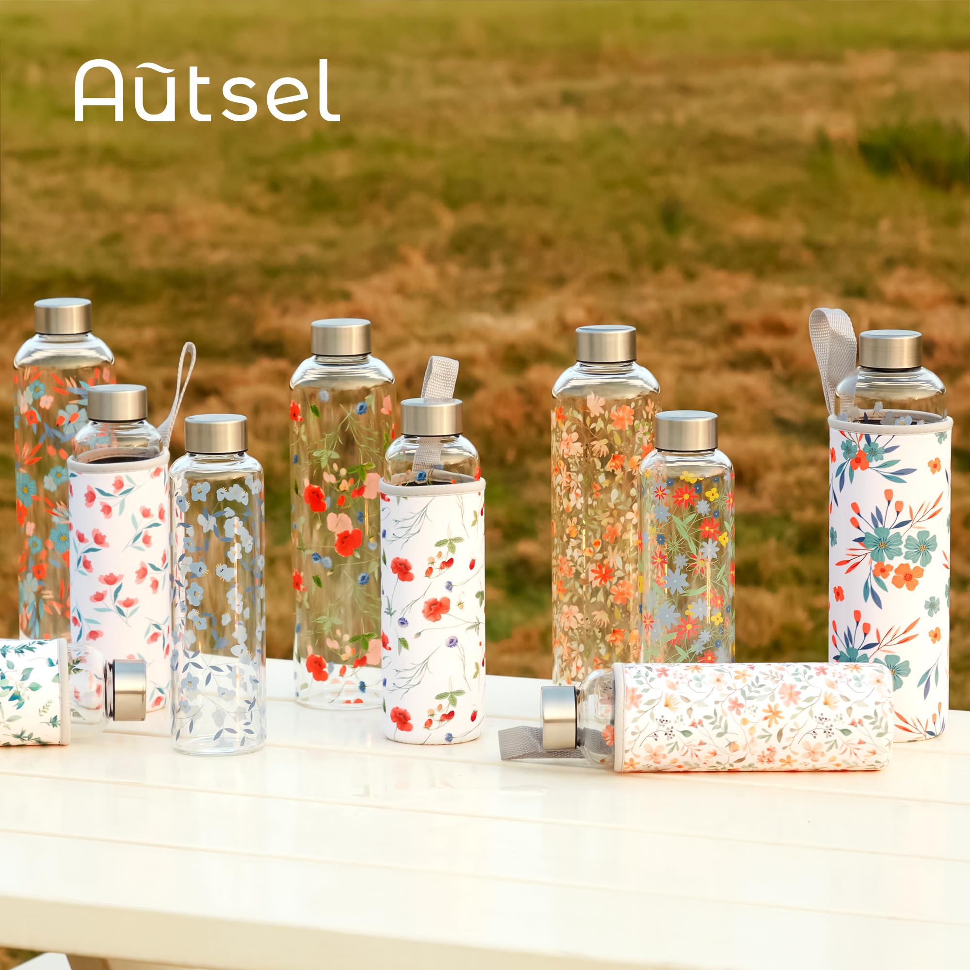 Autsel Glass Water Bottle 1000ml Artistic Glass Drinking Bottle with Lid Leak Proof Borosilicate Water Bottle with Protection Sleeve - Image 7