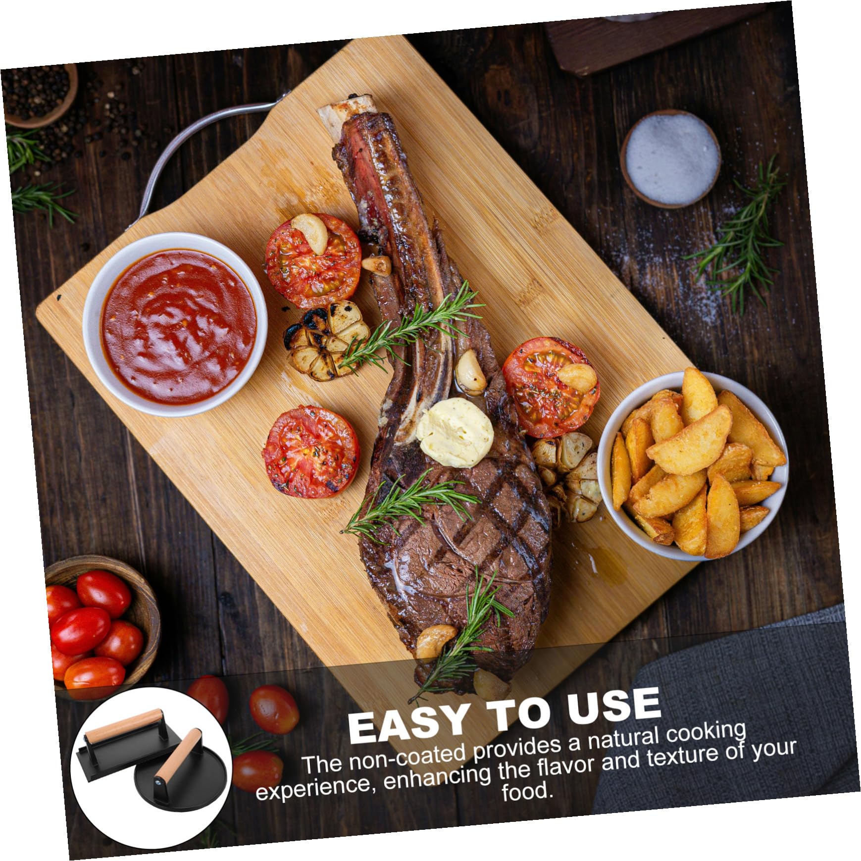 Healifty Prensa de Hamburguesas de Hierro Fundido Multifuncional para Carne y Otros Alimentos con Mango de Madera, 2 Piezas Formas Rectangular y Redonda, Uso en Cocina