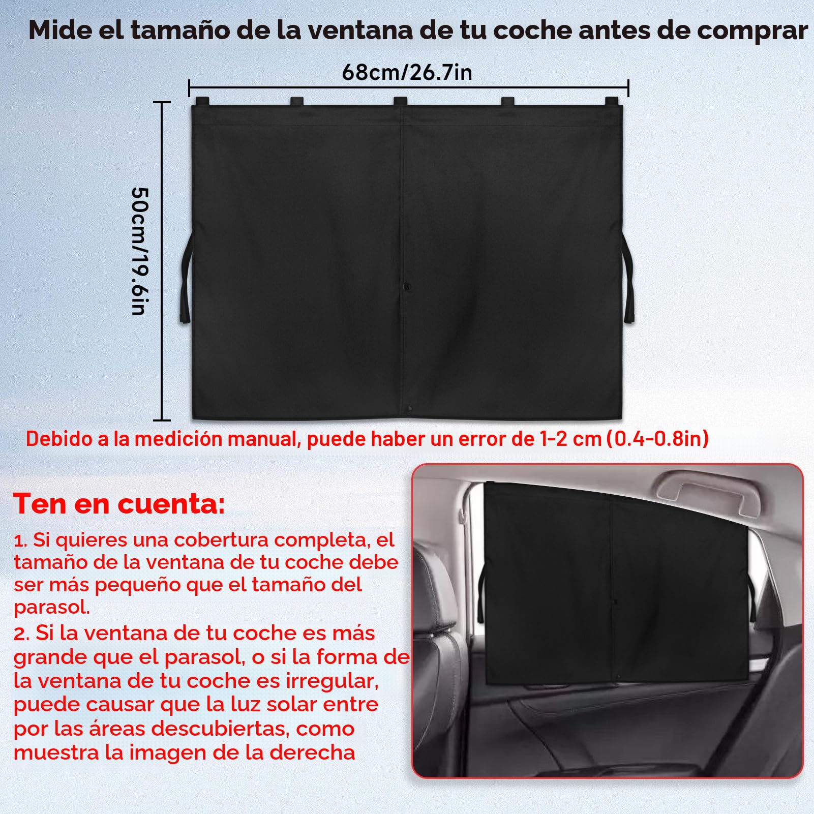 DIZA100 Parasol de Coche Ventana Lateral Trasera Magnético 2 Unidades, 68x51cm, Protección UV, Cortinas Coche Compatible con la Mayoría de Vehículos