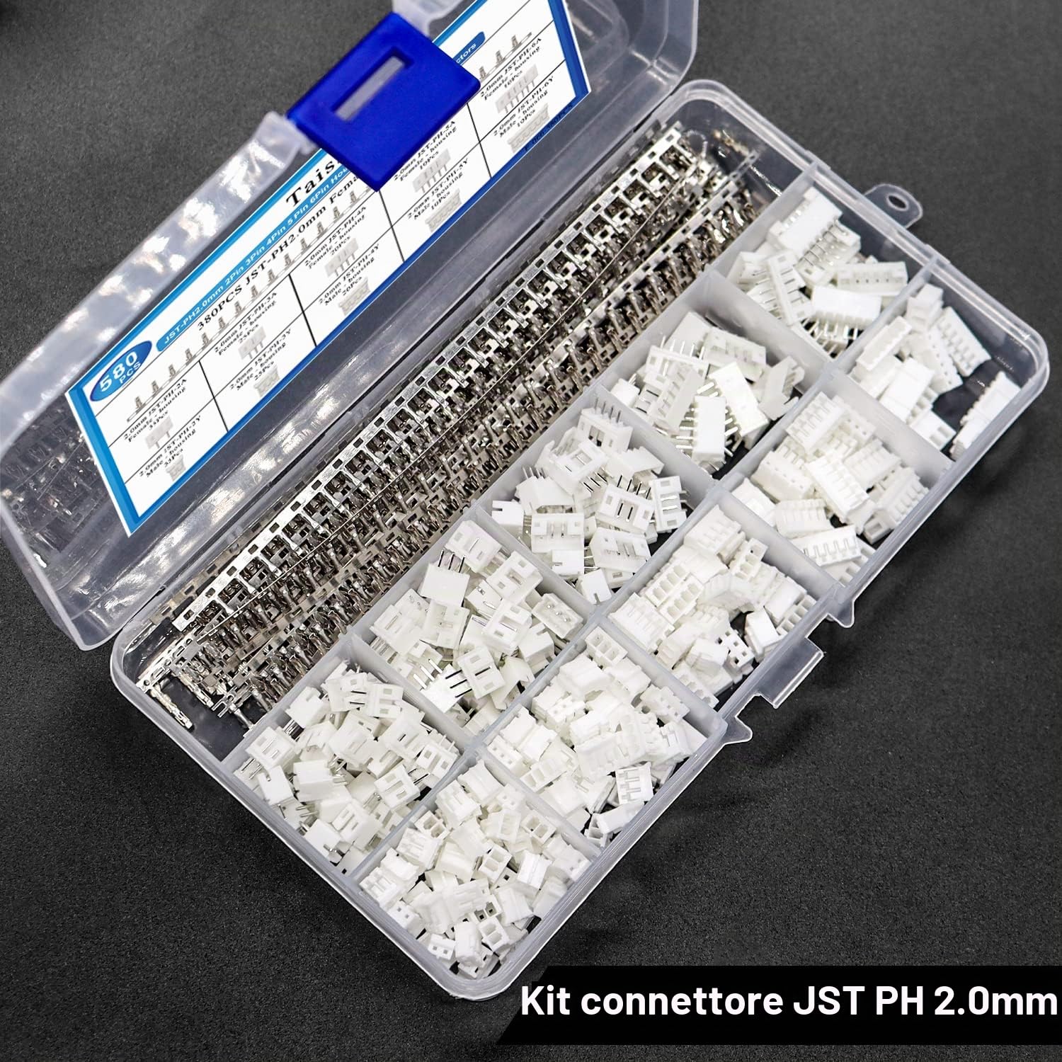 Taiss 580 pezzi Kit del connettore JST PH 2,0mm 2/3/4/5/6 pin Connettore Adattatore Terminale Maschio Femmina connettore spina del connettore del cavo,connettore femmina da 2.0mm F-066-580PCS