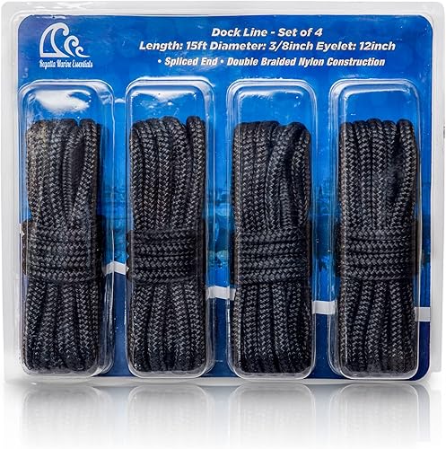 Cordones de nylon de doble trenzado, línea de puerto, (color negro, largo de 15 pies diámetro de 38 de pulgada, ojal de 12 pulgadas, 4 unidades).