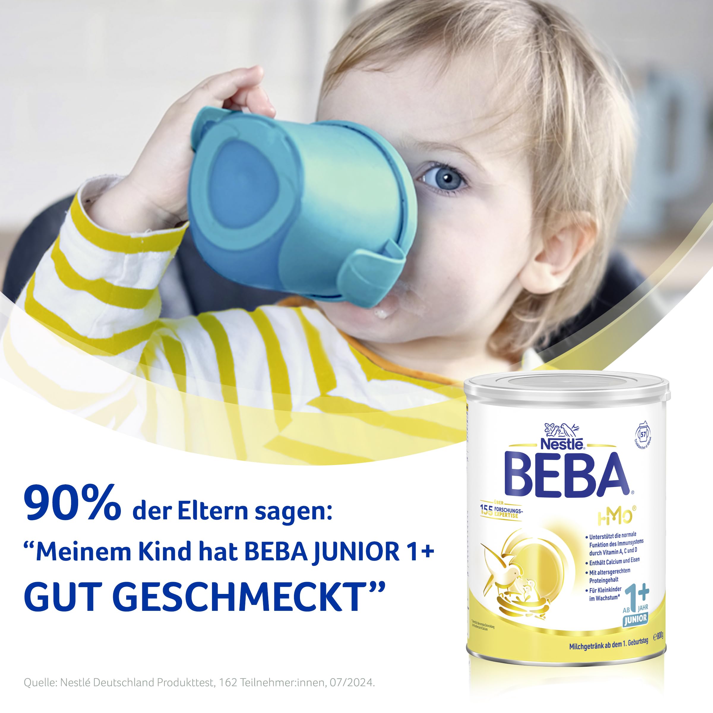 BEBA Junior 1+ Milchgetränk ab dem 1. Geburtstag, Mit HMO, Altersgerecht angepasster Proteingehalt, Nur Laktose, Ohne Palmöl, Ohne Fischöl, Kleinkindnahrung, Baby-Milchpulver, 6er Pack (6 x 800g)