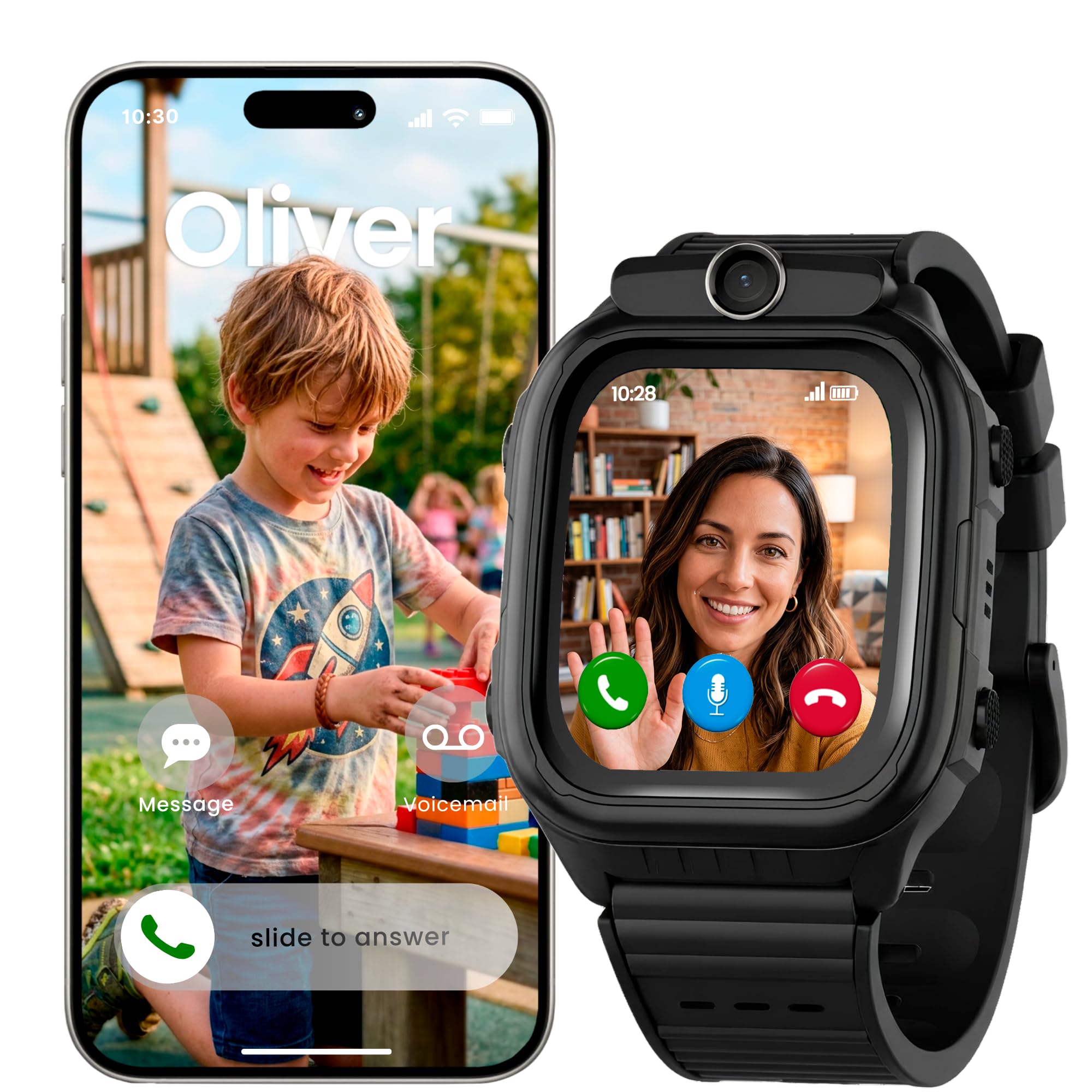 Smart Watch for Kids 4G LTE - Safe First Phone for Boys &amp; Girls Ages 4-12, Parental Control App, GPS Tracker for Kids, Two-Way Video &amp; Voice Calls, SOS Button, Geofence Safe Zones (Black)