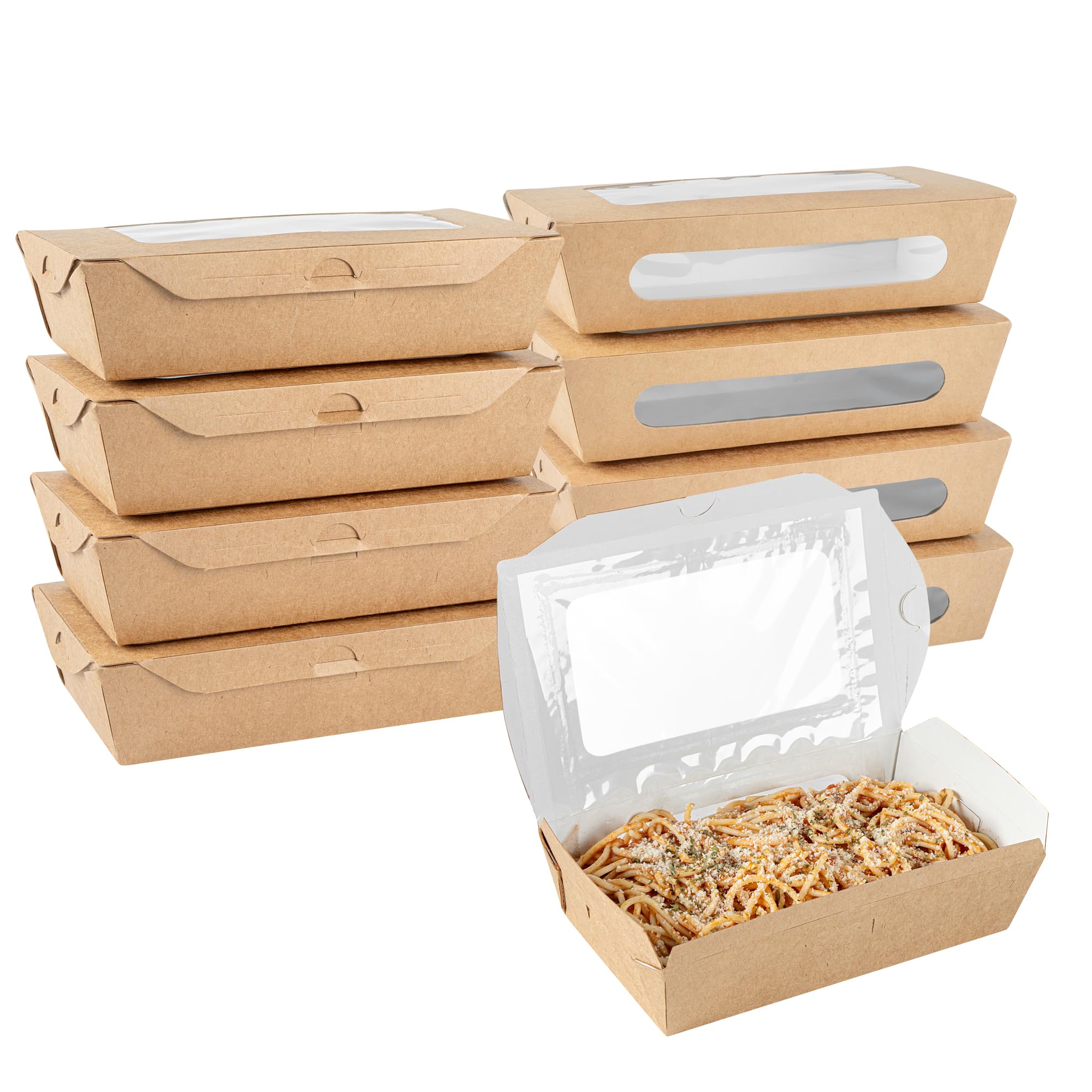 Restaurantware-Cafe Vision 35 Ounce Food Boxes, 200 Greaseproof Baked Goods Gift Boxes - Built-In Clamshell Lid, 2 Windows, Kraft Paper Brownie Box, For Meals And Desserts