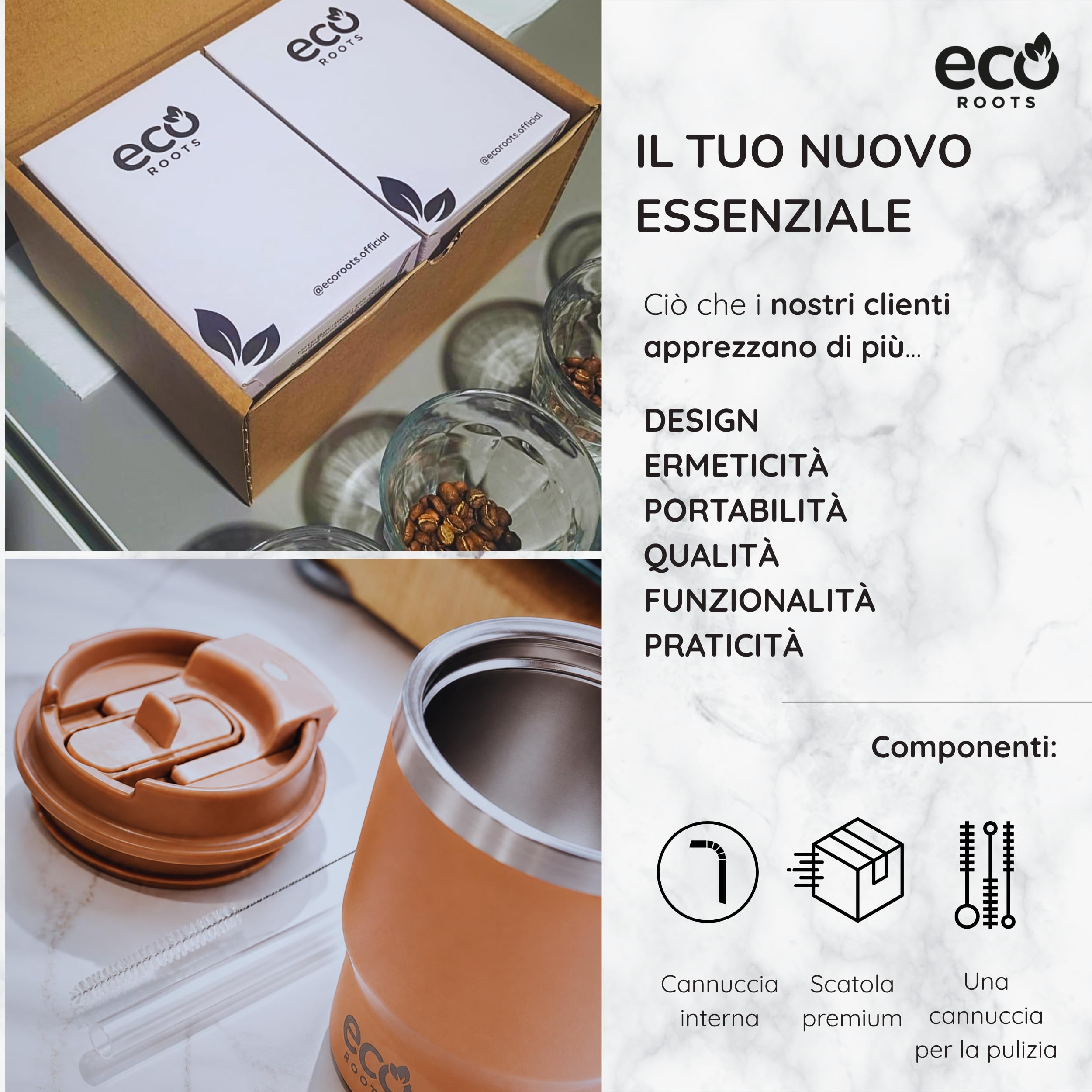ECOROOTS Everegreen - Thermos Caffè 360 ml | Tazza Termica Antigoccia | Senza BPA | Bicchiere Termico per Caffè | Acciaio Inox | Travel Mug Bevande Calde e Fredde | Tazza da Asporto (LILLA LAVANDA)