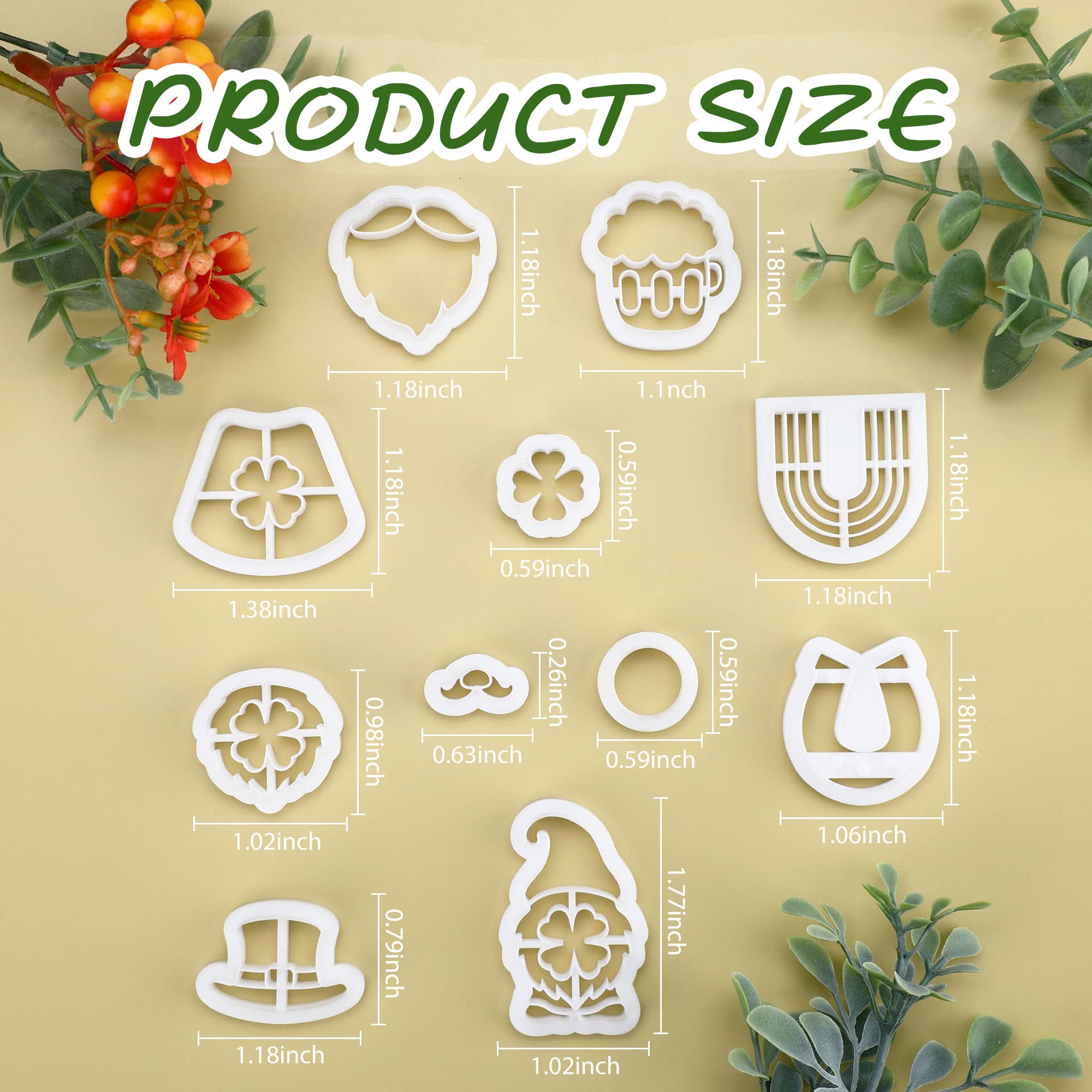 Puocaon St. Patrick's Hat Clay Cutters - Polymer Clay Cutters for Earrings Making, Lucky Horseshoe & Clover Set