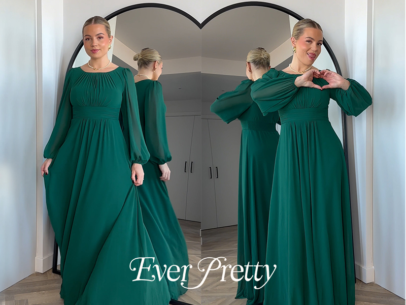 Vestito Da Sera Elegante Ever-Pretty - Abito Lungo In Chiffon Con Maniche Lunghe E Cintura, Per Cerimonie - Foto 8